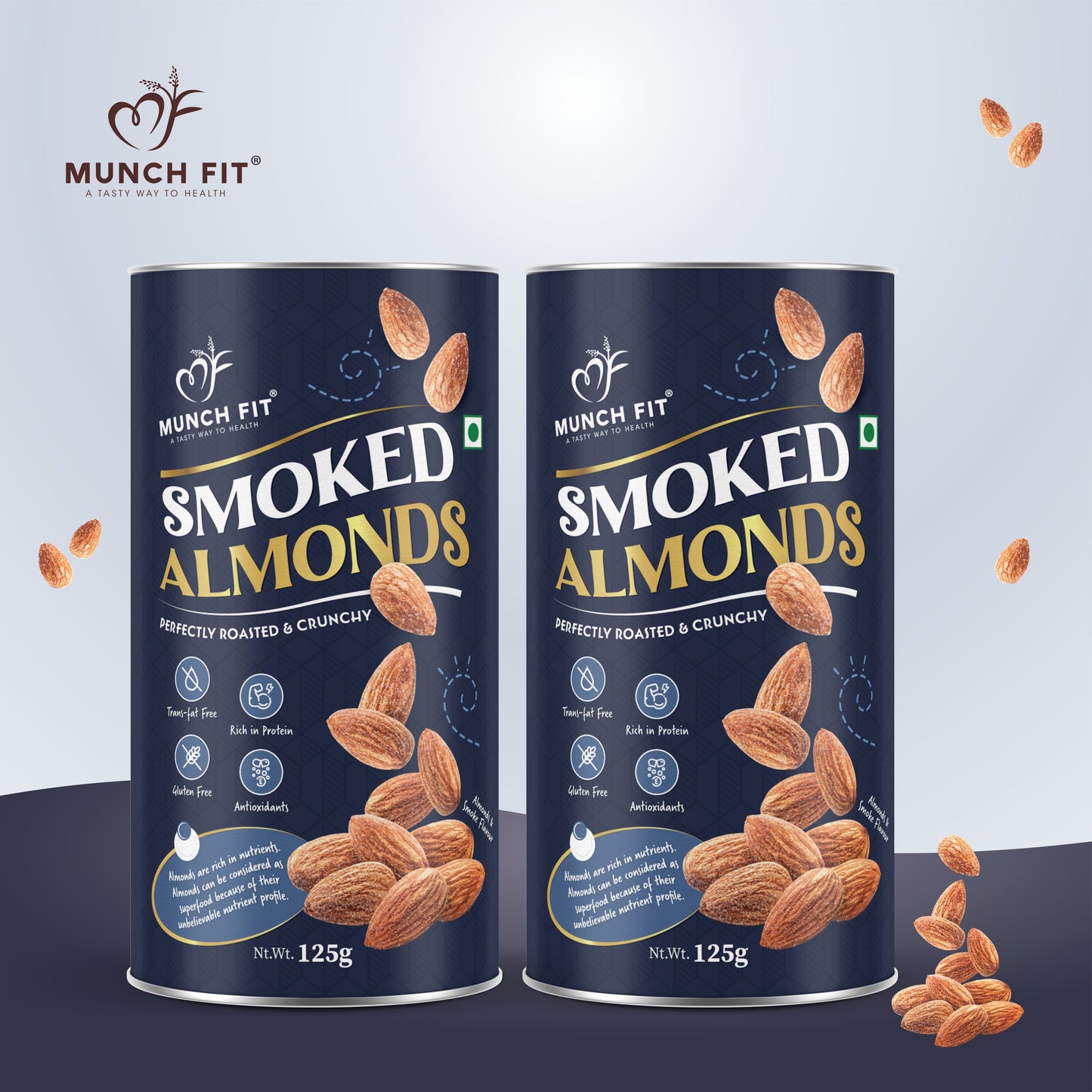 Premium Almonds Perfectly Roasted & Lightly Salted | 125g | Crunchy Badam | Nutritious & Delicious | Super Healthy Snack | High in Fiber | Gluten-Free & Plant-Based Protein