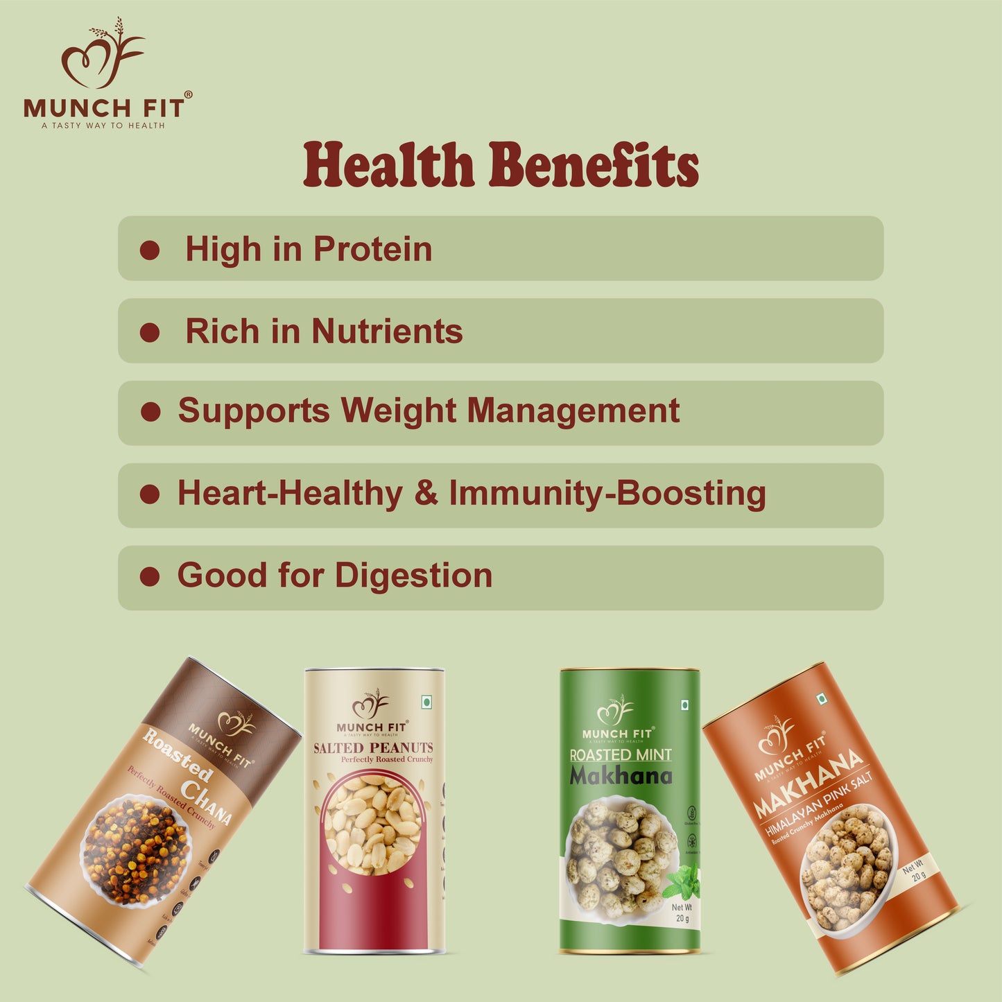 Munchfit Roasted Snack Variety Pack | Desi Chana, Salted Peanuts, Himalayan Salt Makhana & Mint Makhana | Protein-Rich & Healthy Snack Assortment | 4-in-1 Combo