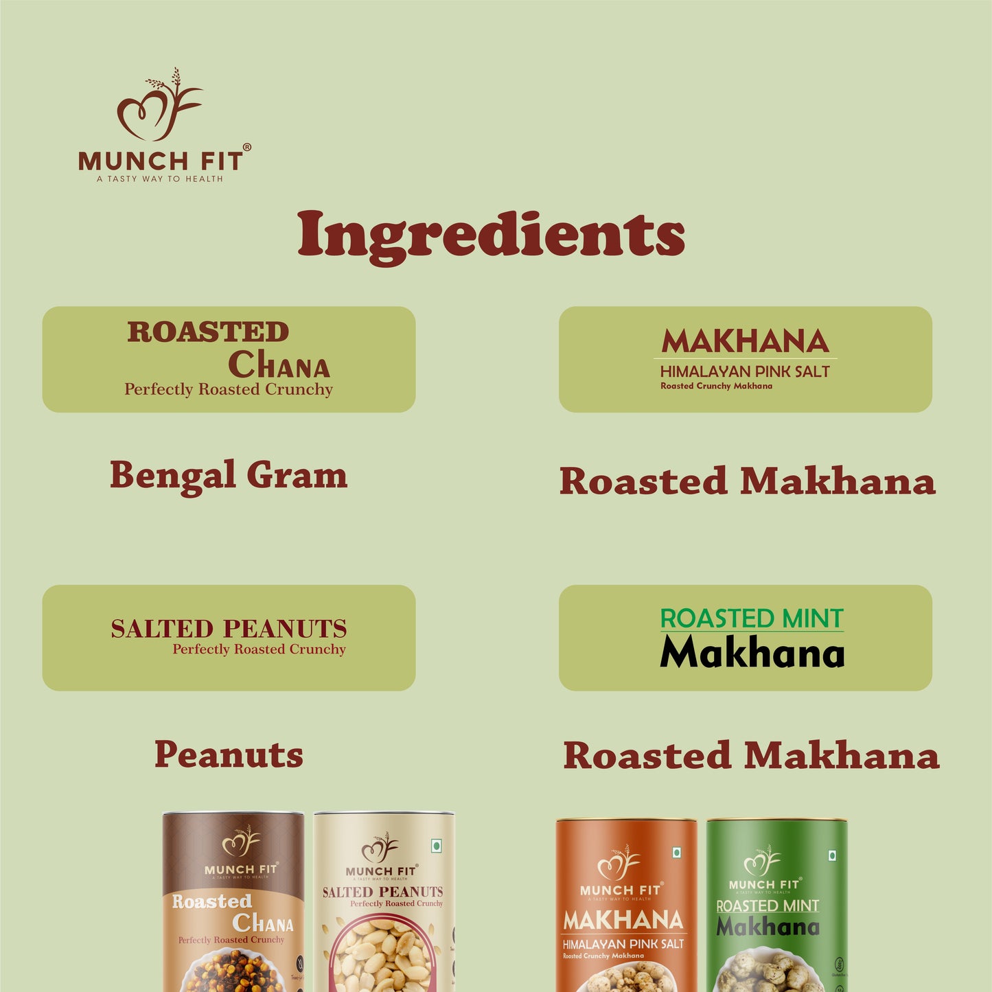 Munchfit Roasted Snack Variety Pack | Desi Chana, Salted Peanuts, Himalayan Salt Makhana & Mint Makhana | Protein-Rich & Healthy Snack Assortment | 4-in-1 Combo