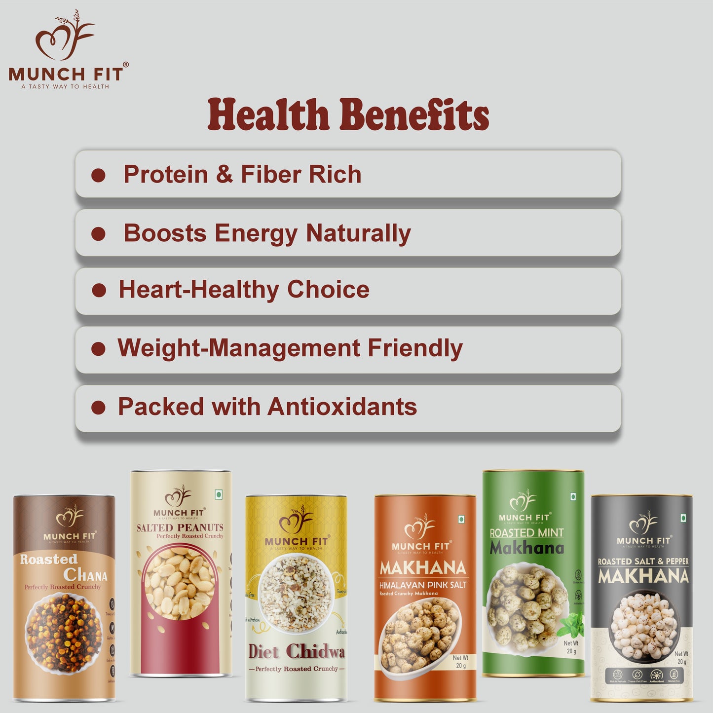 Munchfit Ultimate Roasted Snack Pack | Desi Chana, Peanuts, Diet Chiwda & 3-Flavor Makhana Combo | High-Protein & Fiber Rich Snack Assortment | 6-in-1