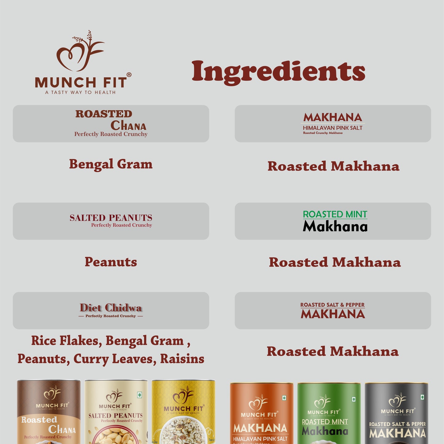 Munchfit Ultimate Roasted Snack Pack | Desi Chana, Peanuts, Diet Chiwda & 3-Flavor Makhana Combo | High-Protein & Fiber Rich Snack Assortment | 6-in-1