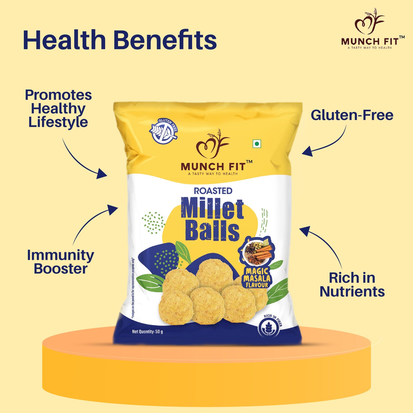 Munch Fit Healthy Roasted Combo of 8 Pack, 7 Varieties of Millet Snacks | Magic Masala, Tangy Tomato, Cream Onion, Chilli Garlic Pani Puri, Barbeque & 2x Peri Peri Flavour | Pack of 1x50g each