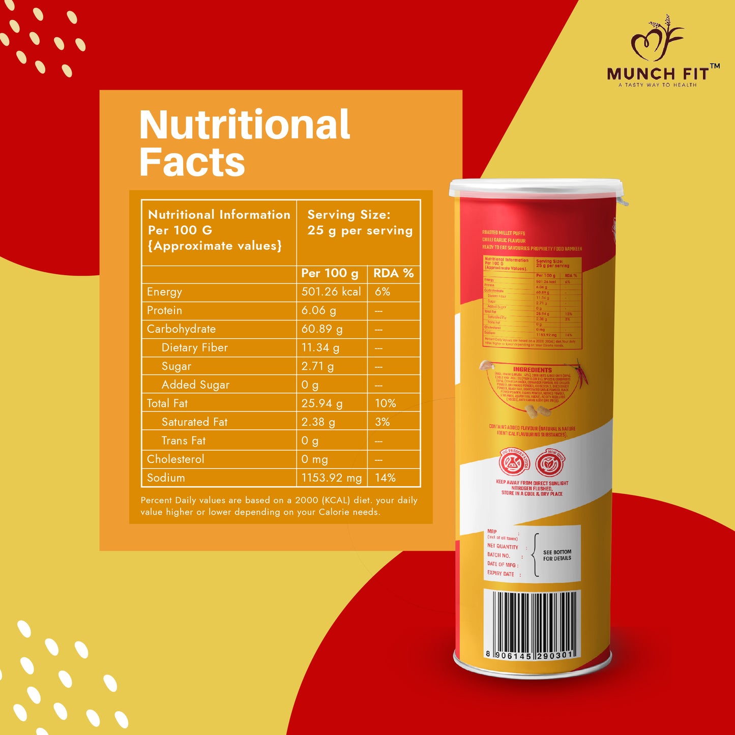 MILLET PUFFS (CANISTER) - CHILI GARLIC FLAVOUR (MULTIPACK)