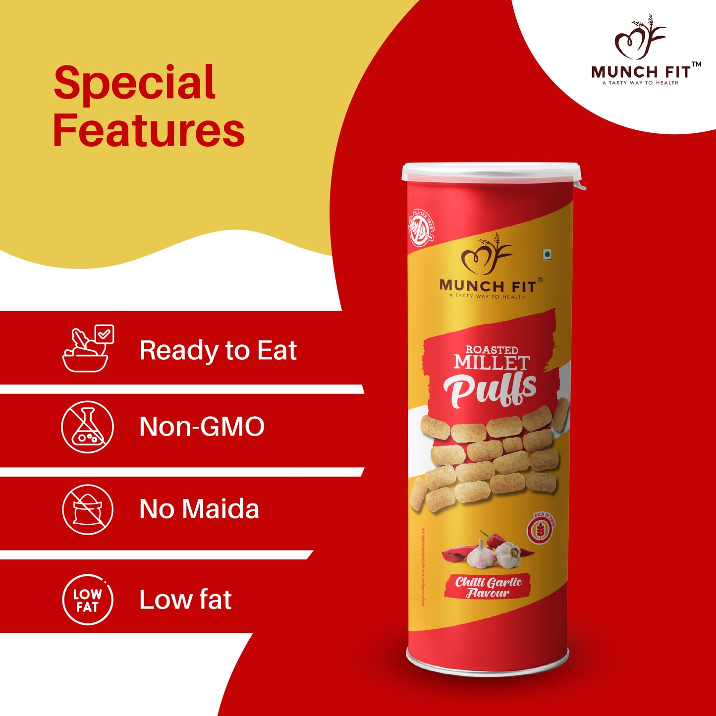 MILLET PUFFS (CANISTER) - CHILI GARLIC FLAVOUR (MULTIPACK)