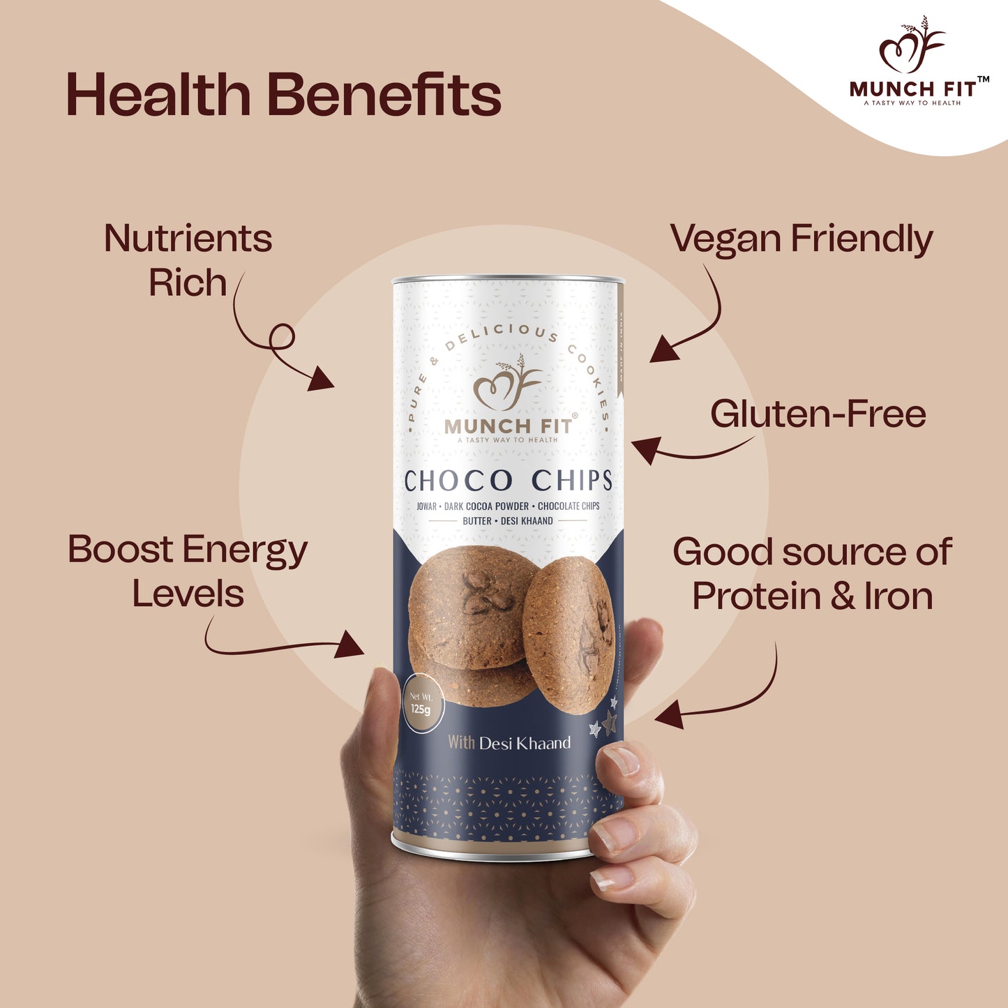 Munch Fit Healthy, Tasty & Crunchy Millet Cookies Combo of 3 Varieties | Choco Chip Cookies | Multimillets Cookies | Tahini Cookies | 100% Natural & Healthy Cookies | Gluten Free | No Maida, No Added Sugar | Made with Desi Khaand