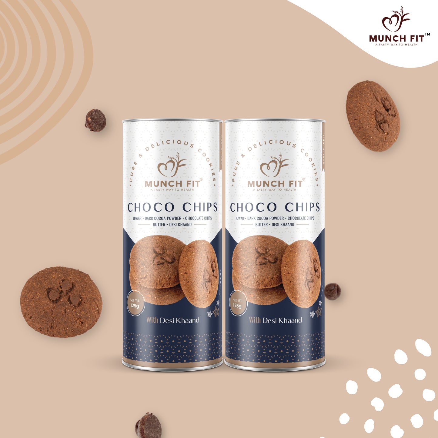 Munch Fit Millet Choco Chip Cookies | Healthy, Tasty & Crunchy Jowar Choco Chip Cookies for Kids & Adults | Gluten Free, Protein Rich | No Maida, No Added Sugar | Made with Desi Khaand