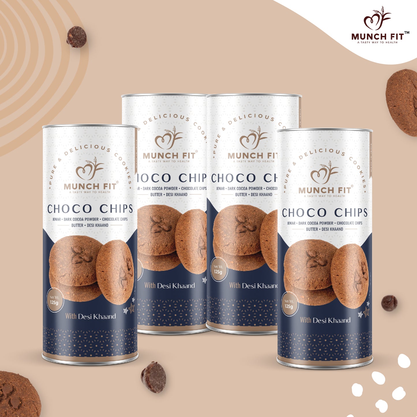 Munch Fit Millet Choco Chip Cookies | Healthy, Tasty & Crunchy Jowar Choco Chip Cookies for Kids & Adults | Gluten Free, Protein Rich | No Maida, No Added Sugar | Made with Desi Khaand