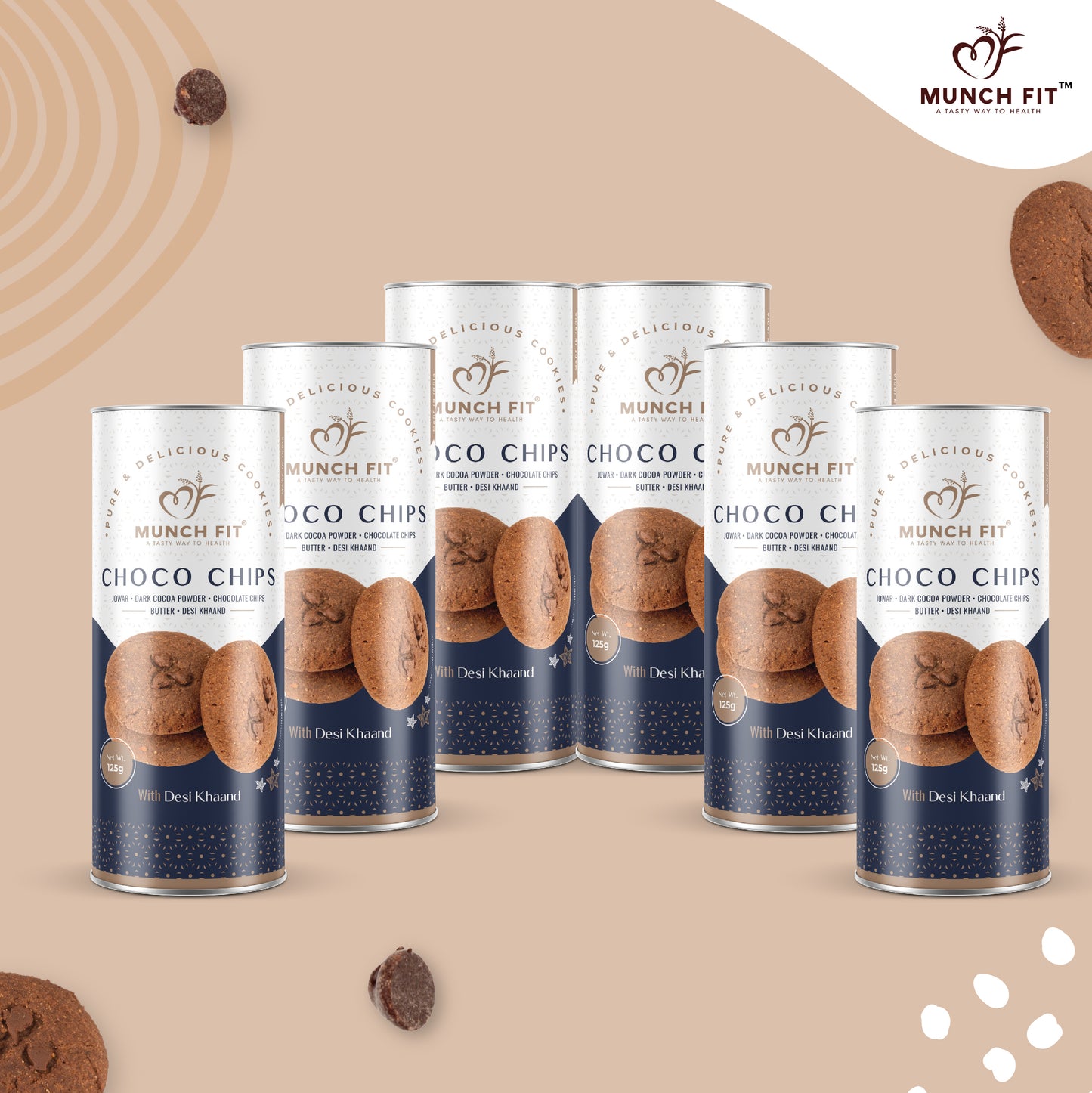 Munch Fit Millet Choco Chip Cookies | Healthy, Tasty & Crunchy Jowar Choco Chip Cookies for Kids & Adults | Gluten Free, Protein Rich | No Maida, No Added Sugar | Made with Desi Khaand