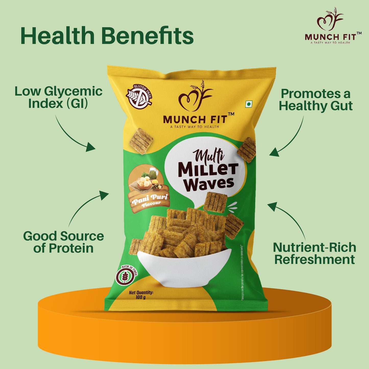 Munch Fit Healthy Roasted Combo of 8 Pack, 7 Varieties of Millet Snacks | Magic Masala, Tangy Tomato, Cream Onion, Chilli Garlic Pani Puri, Barbeque & 2x Peri Peri Flavour | Pack of 1x50g each