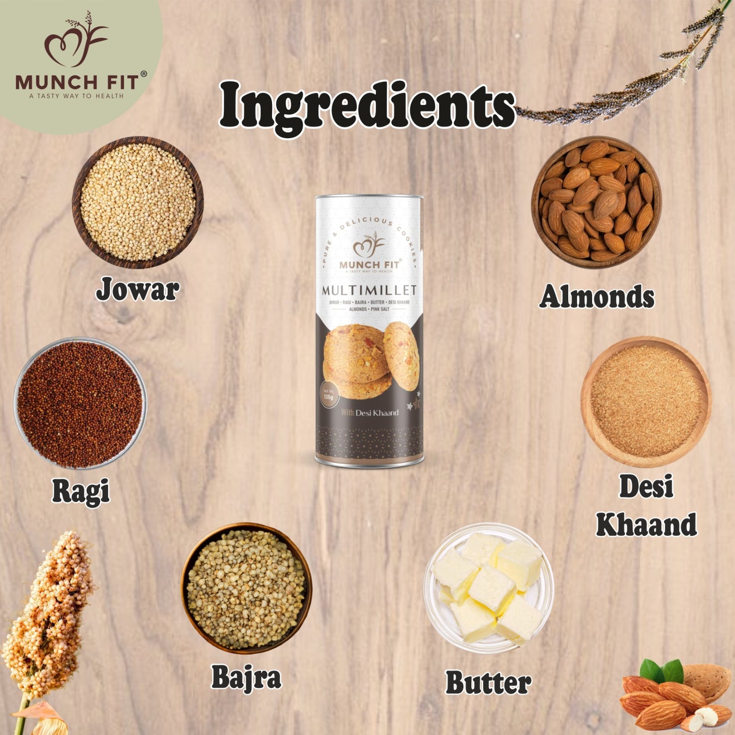 Munch Fit Healthy, Tasty & Crunchy Multimillet Cookies | Jowar, Ragi & Bajra Cookies | 100% Natural & Healthy Cookies | Gluten Free | No Maida, No Added Sugar | Made with Desi Khaand