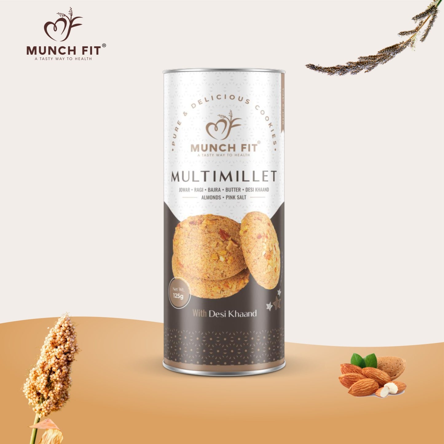 Munch Fit Healthy, Tasty & Crunchy Millet Cookies Combo of 3 Varieties | Choco Chip Cookies | Multimillets Cookies | Tahini Cookies | 100% Natural & Healthy Cookies | Gluten Free | No Maida, No Added Sugar | Made with Desi Khaand