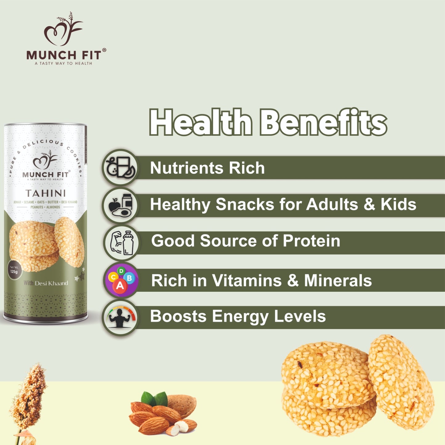 Cookies & Biscotti Combo (Jowar Almond Biscotti 1x100g,Tahini Cookies 1x125g,Chocochip Cookies 1x125g Pack