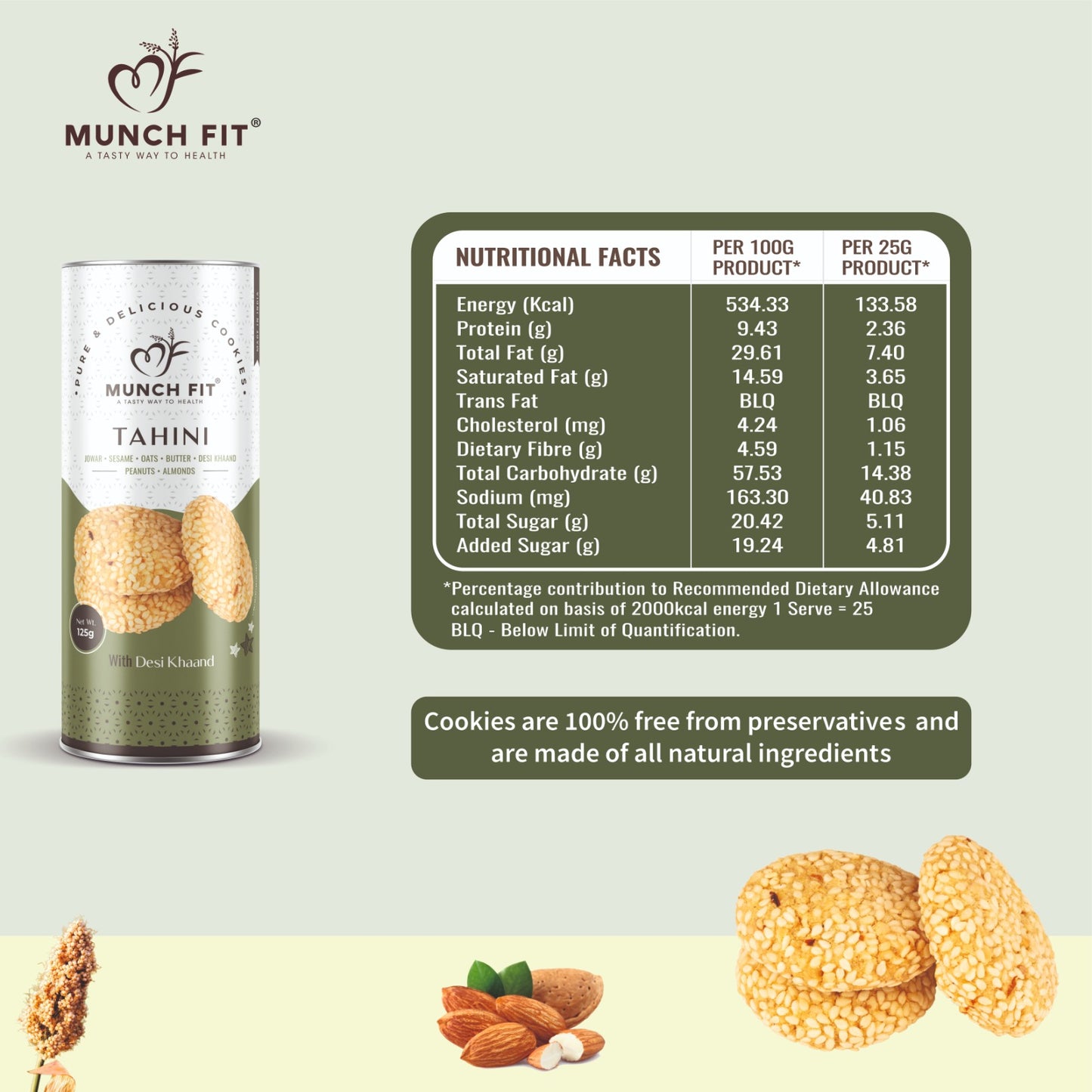 Munch Fit Healthy, Tasty & Crunchy Millet Cookies Combo of 3 Varieties | Choco Chip Cookies | Multimillets Cookies | Tahini Cookies | 100% Natural & Healthy Cookies | Gluten Free | No Maida, No Added Sugar | Made with Desi Khaand