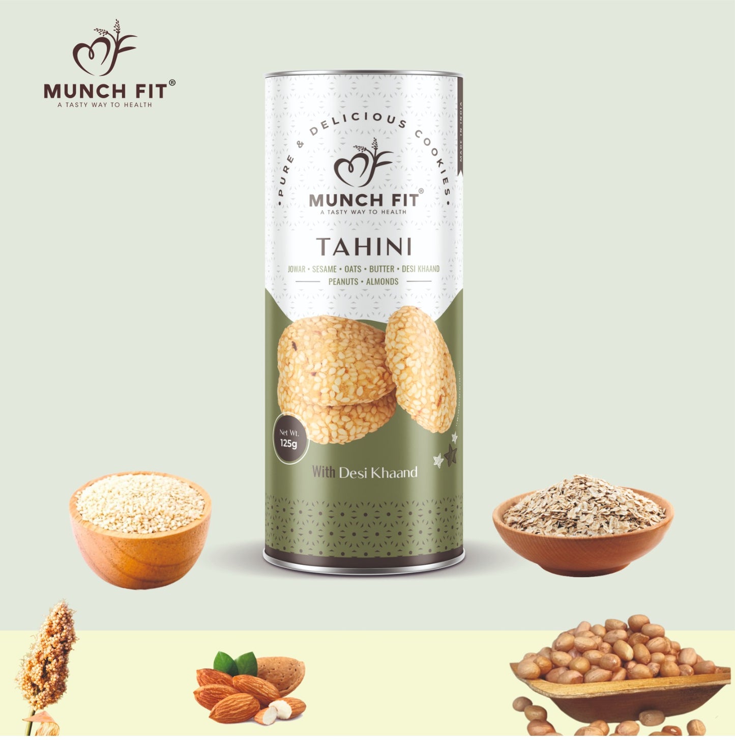 Munch Fit Healthy, Tasty & Crunchy Millet Cookies Combo of 3 Varieties | Choco Chip Cookies | Multimillets Cookies | Tahini Cookies | 100% Natural & Healthy Cookies | Gluten Free | No Maida, No Added Sugar | Made with Desi Khaand