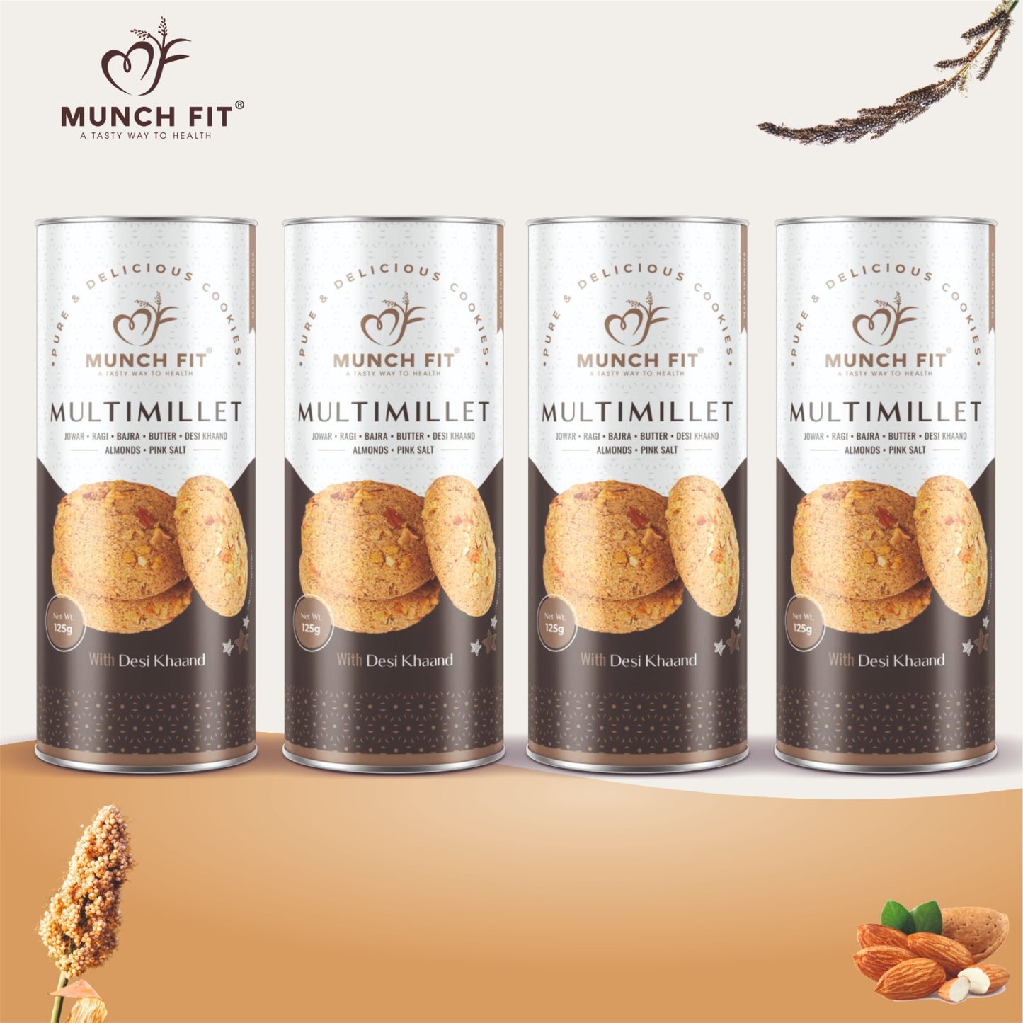 Munch Fit Healthy, Tasty & Crunchy Multimillet Cookies | Jowar, Ragi & Bajra Cookies | 100% Natural & Healthy Cookies | Gluten Free | No Maida, No Added Sugar | Made with Desi Khaand