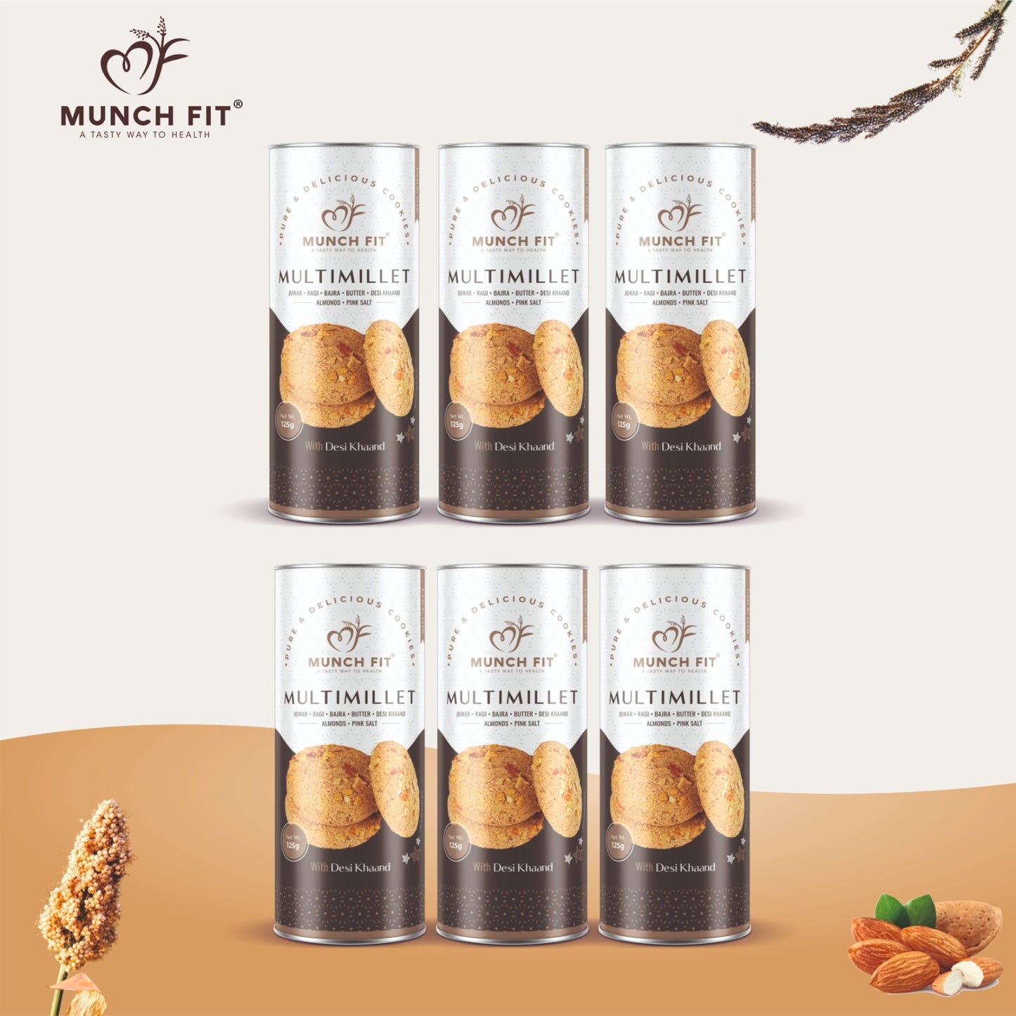 Munch Fit Healthy, Tasty & Crunchy Multimillet Cookies | Jowar, Ragi & Bajra Cookies | 100% Natural & Healthy Cookies | Gluten Free | No Maida, No Added Sugar | Made with Desi Khaand