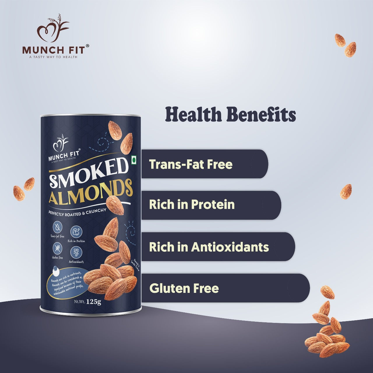 Premium Almonds Perfectly Roasted & Lightly Salted | 125g | Crunchy Badam | Nutritious & Delicious | Super Healthy Snack | High in Fiber | Gluten-Free & Plant-Based Protein