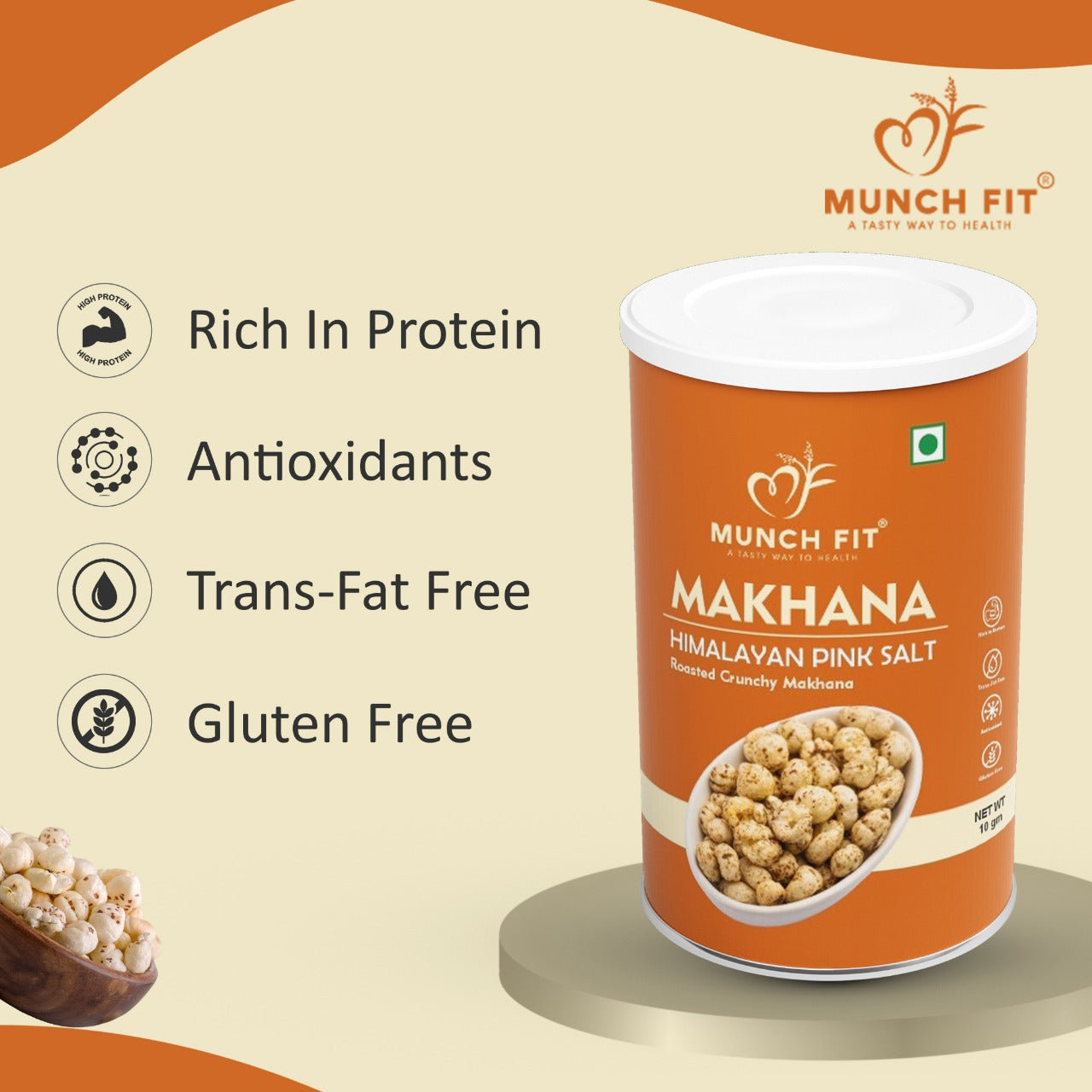 Munch Fit Healthy Makhana Snacks Combo | 3 Flavours:  Himalayan Pink Salt,Mint, Salt & Pepper| Gluten-Free | Combo of 3x20g