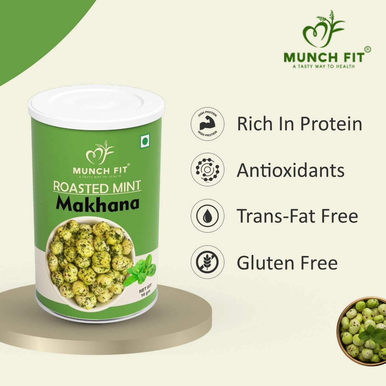 Munch Fit Mint Makhana Gluten-Free | Roasted Foxnuts | Light & Healthy Snack Combo of 3x20g