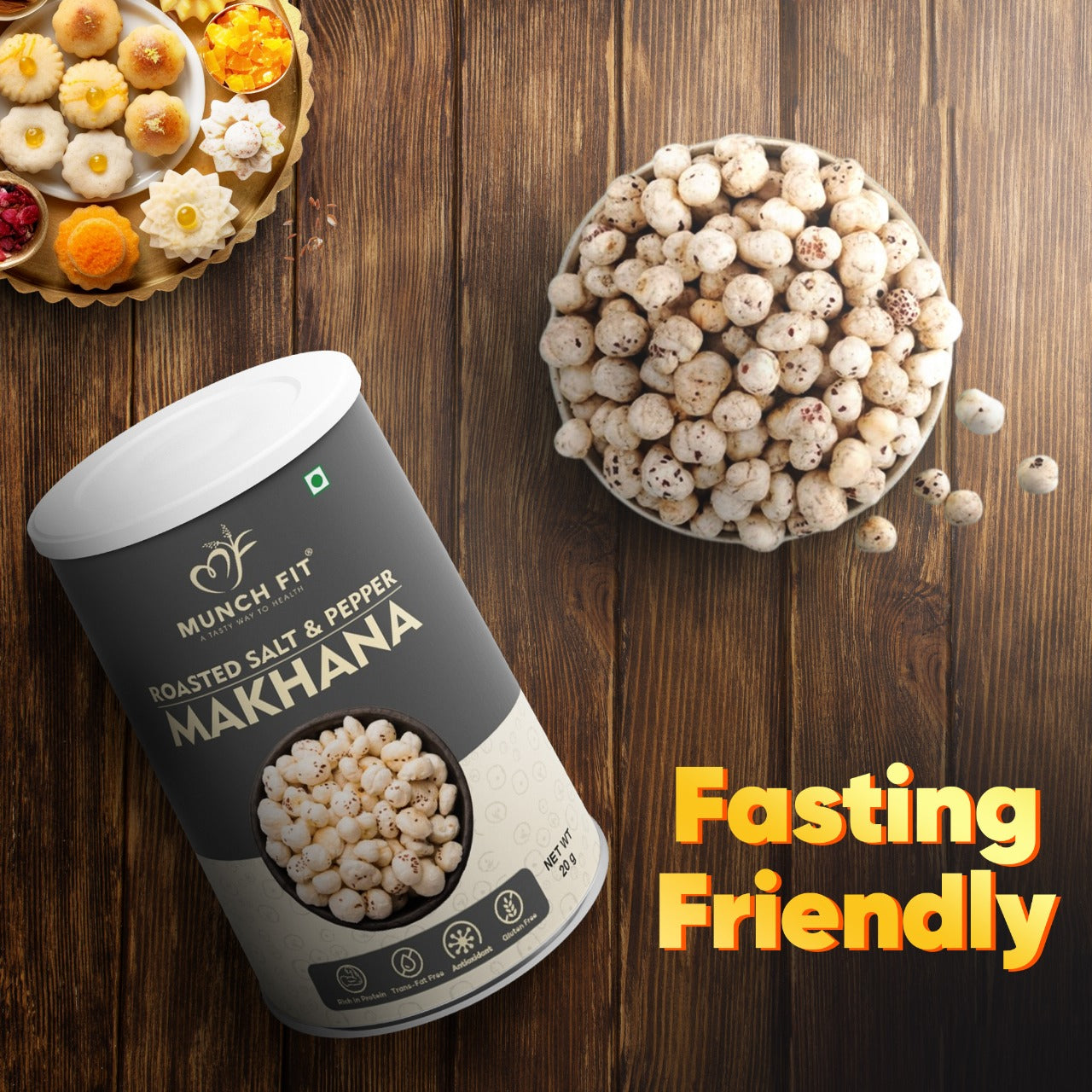 Munch Fit Healthy Salt & Pepper Makhana| Gluten-Free| Low-Calorie, Roasted Foxnuts Snacks Combo of 3x20g Pack
