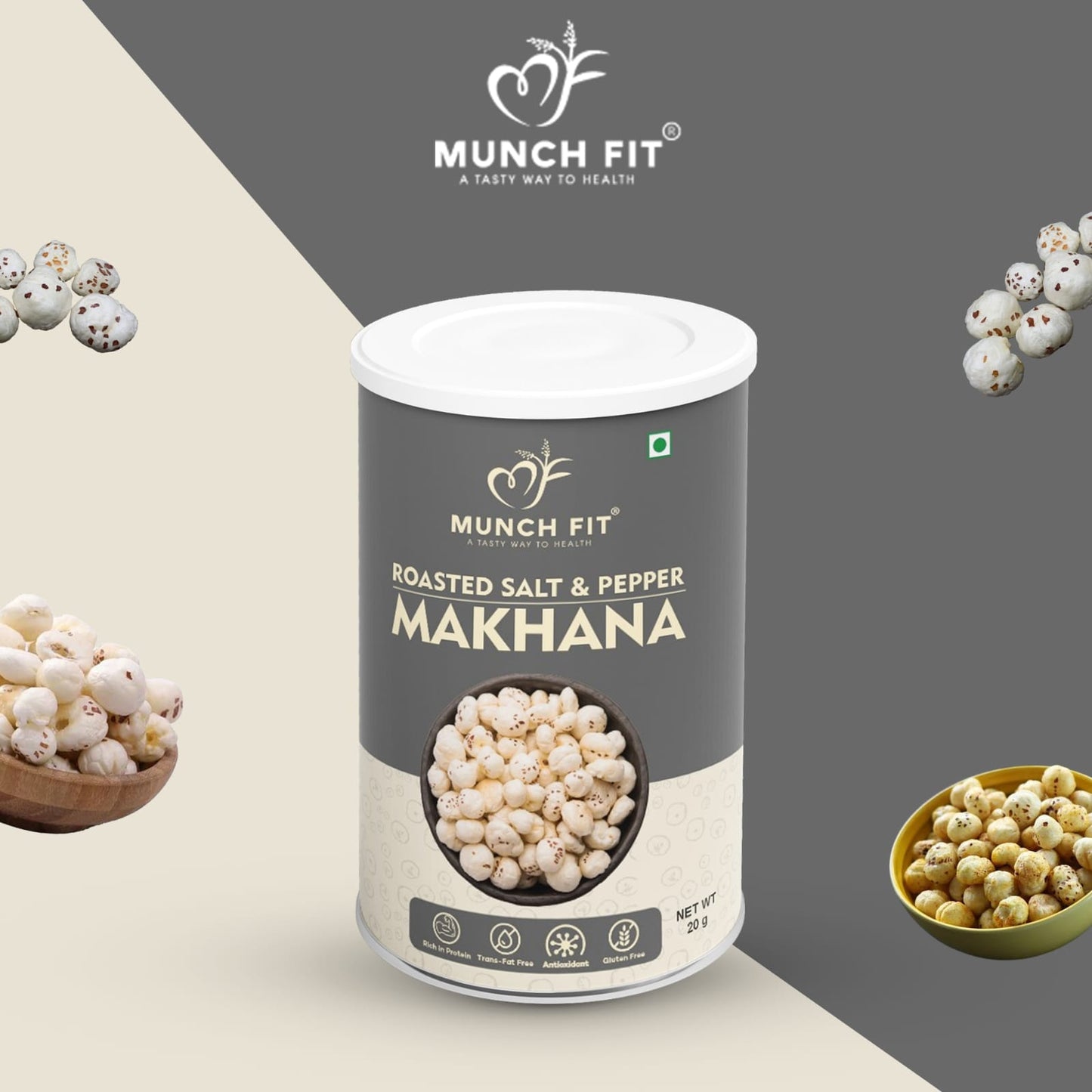 Munch Fit Healthy Salt & Pepper Makhana| Gluten-Free| Low-Calorie, Roasted Foxnuts Snacks Combo of 3x20g Pack