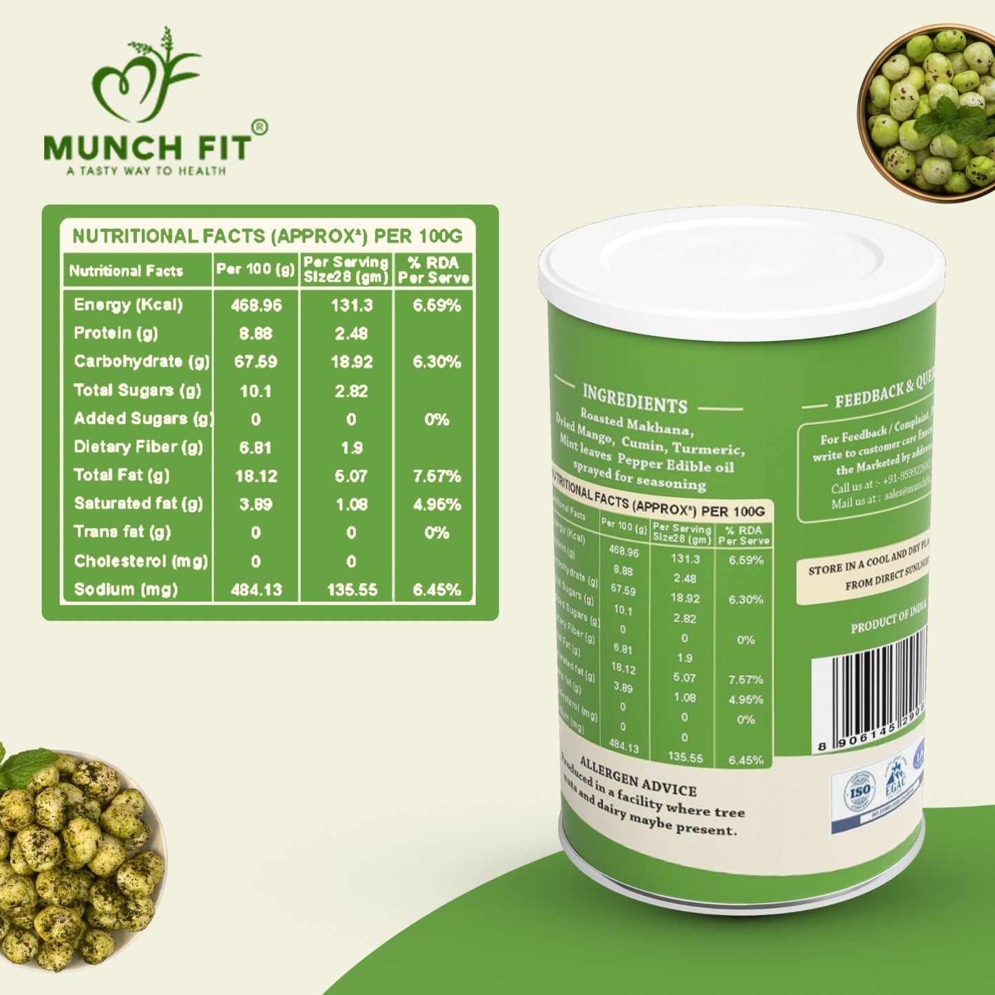 Munch Fit Healthy Makhana Snacks Combo | 3 Flavours:  Himalayan Pink Salt,Mint, Salt & Pepper| Gluten-Free | Combo of 3x20g