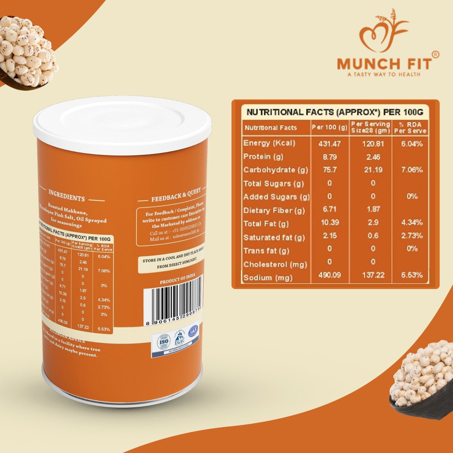 Munch Fit Healthy Himalayan Pink Salt Makhana|Gluten Free|Roasted Foxnuts Snacks Combo of 3x20g