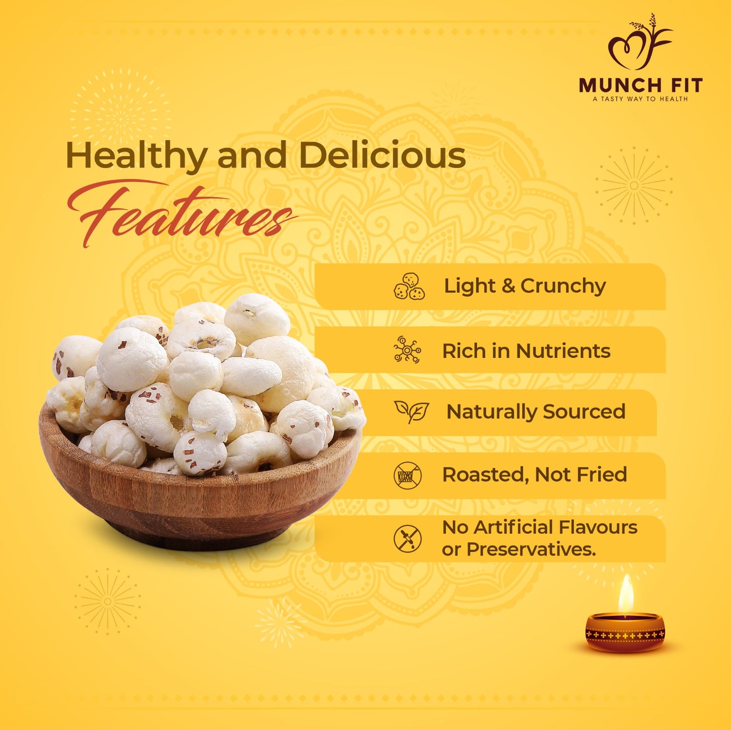 Munchfit Healthy Roasted Makhana Gift Hamper for Diwali | Combo of 3 Healthy Roasted Makhana Snacks Gift Pack with Diwali Wishes Card | Healthy, Tasty Gift Box for your loved ones