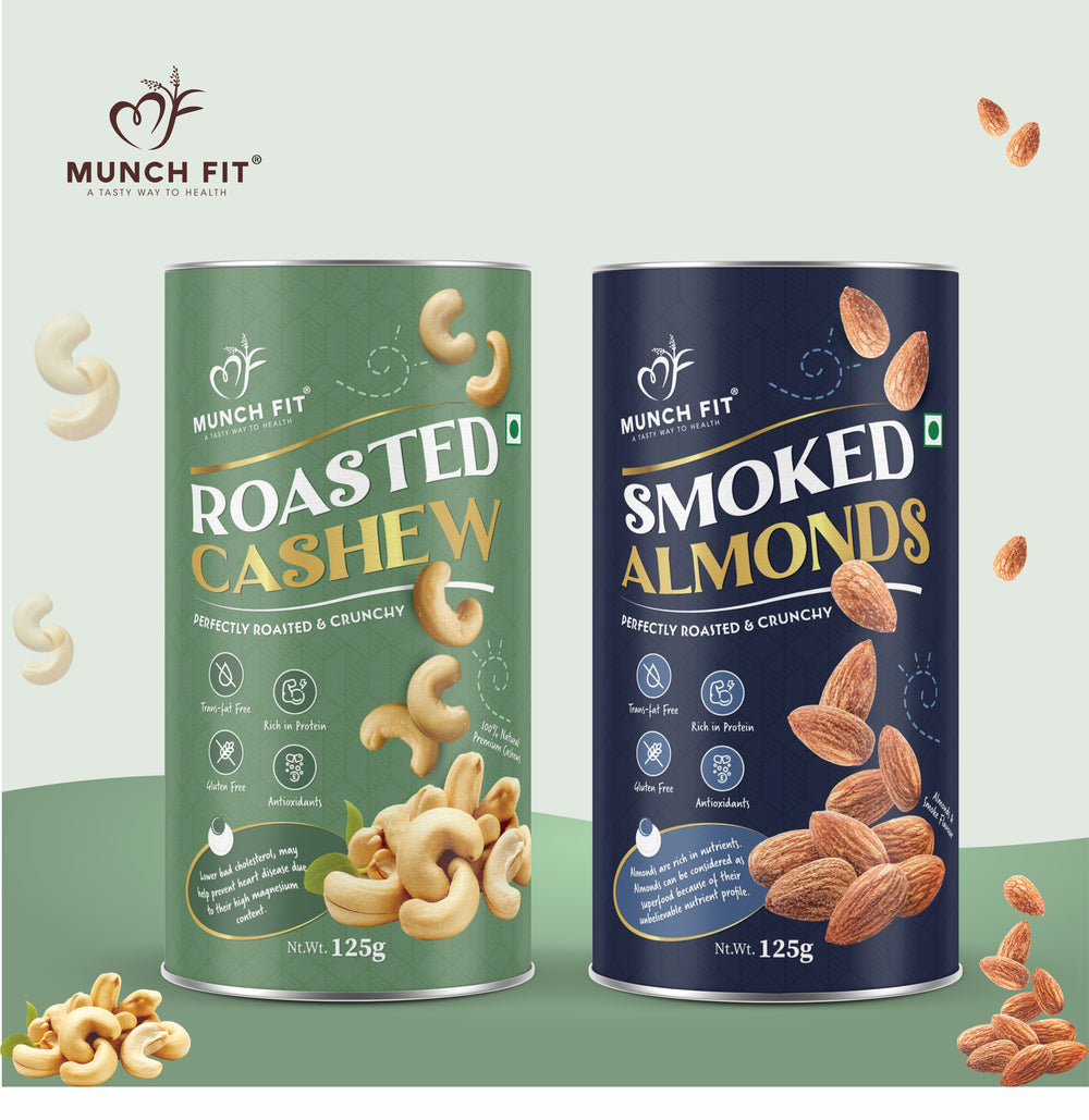 Healthy, Tasty & Crunchy Premium Dry Fruit Combo of 2 Varieties | Smoked Almond | Roasted Cashew | Nutritious & Delicious | High in Fiber | Gluten Free & Plant-Based Protein