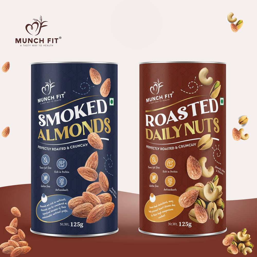 Healthy, Tasty & Crunchy Premium Dry Fruit Combo of 2 Varieties | Smoked Almond | Roasted Daily Nuts | Nutritious & Delicious | High in Fiber | Gluten Free & Plant-Based Protein