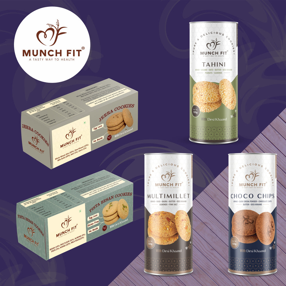 Multimillets,Tahini,Chocochip, Jeera & Pista Besan Cookies 1x125g each pack