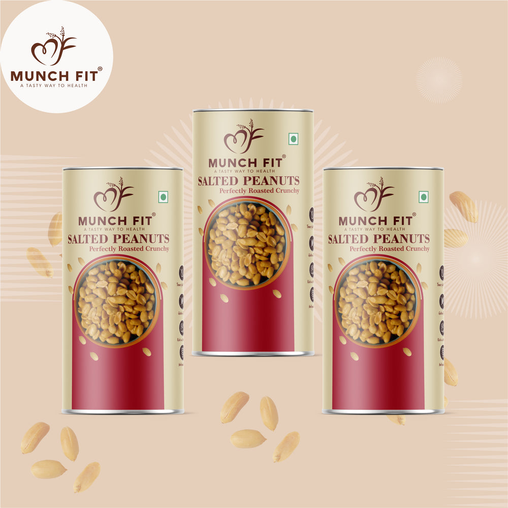 MunchFit Salted Peanuts | Roasted Crunchy Peanuts with Himalayan Pink Salt | High Protein, Gluten-Free, Oil-Free Healthy Namkeen | Perfect Tea-Time & Travel Snack, Pack of 3x75g