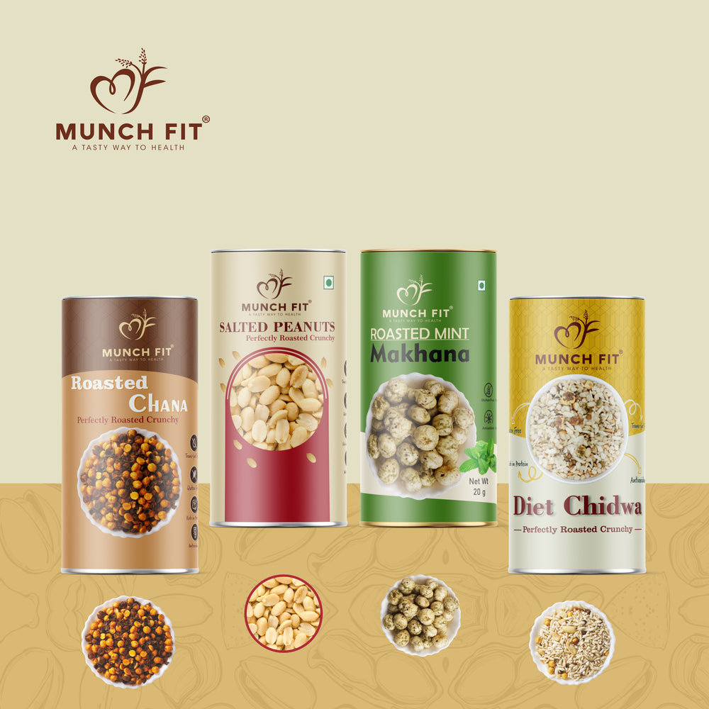Diet-Friendly Snack Combo (Desi Roasted Chana 1x75g , Salted Peanuts 1x75g, Roasted Diet Chiwda 1x50g, Roasted Mint (Pudina) 1x20g pack