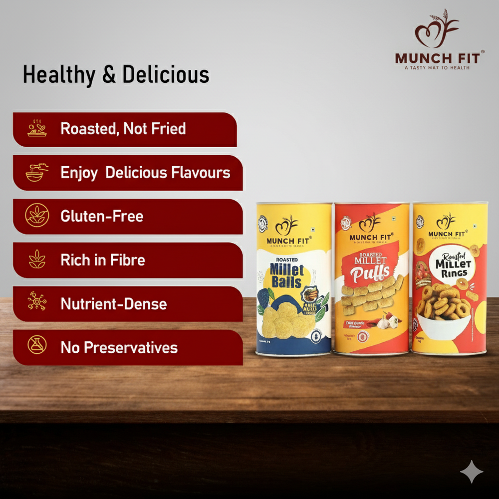 
                  
                    Munchfit Healthy Bhai Dooj Gift Hamper with Roli Tikka Pack |Combo of 3 Varieties of Tasty Snacks & Puffs |Magic Masala, Chilli Garlic, Tangy Tomato | Bhai Duj Gift Hamper for your brother |1x30g each
                  
                