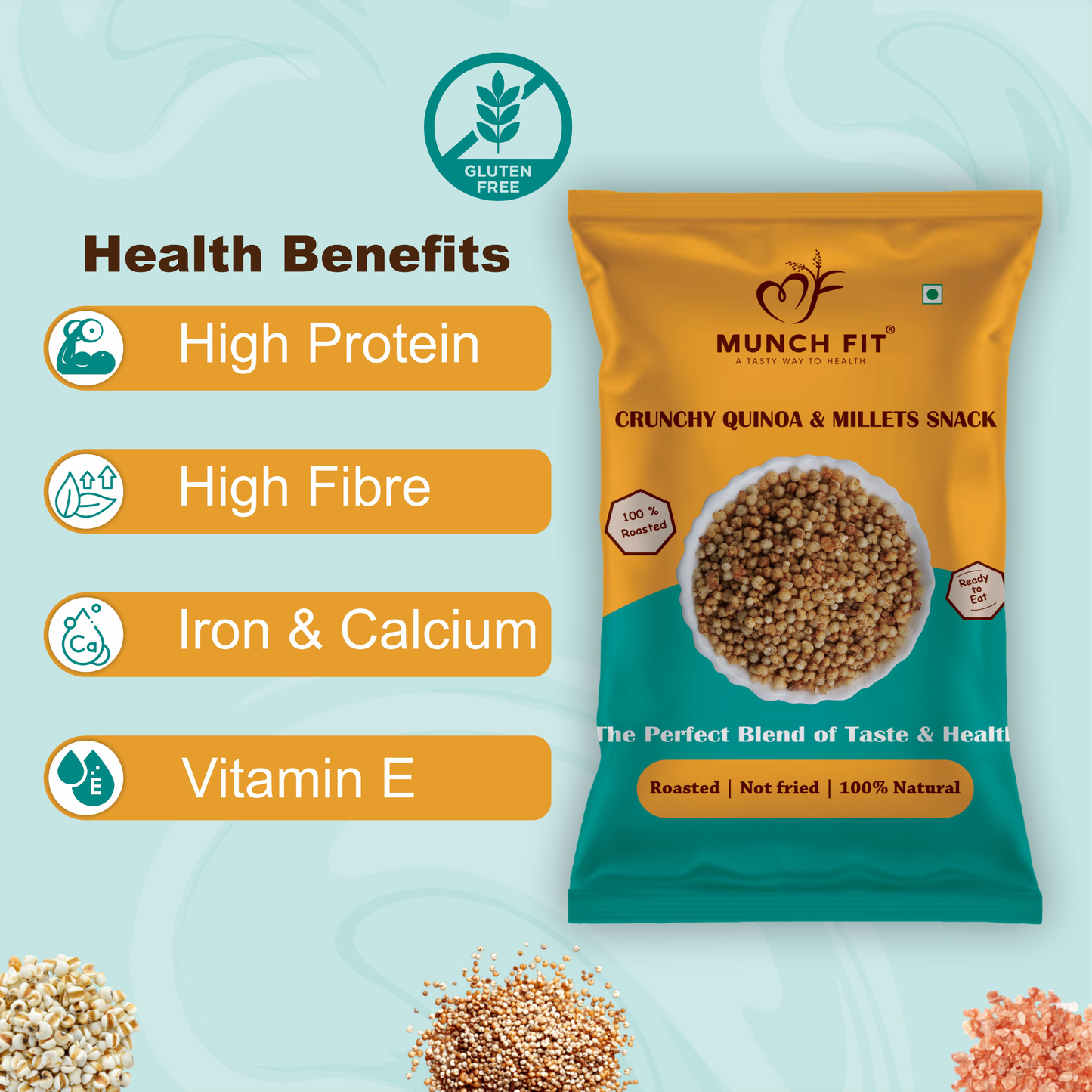 
                  
                    Munch Fit Assorted Quinoa & Multigrain Combo Pack of 3 | Crunchy Quinoa & Millets + Lightly Salted Multigrain + Tangy Minty Lime | Roasted Superfood Healthy Snacks | High Protein, High Fibre, Diabetic Friendly | Gluten Free, Zero Trans Fat | Variety Pack
                  
                
