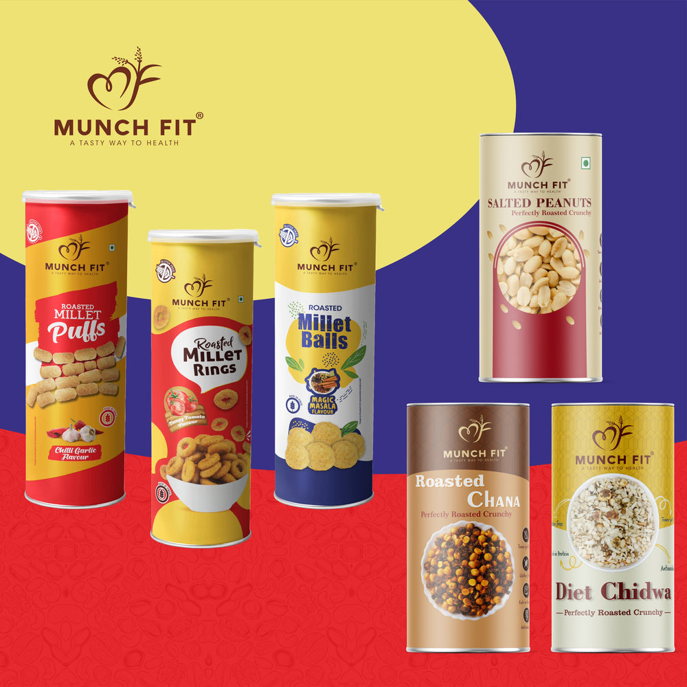 Magic Masala Can,Chilli Garlic Can,Tangy Tomato Can 3x30g each, Roasted Chana 1x75g, Salted Peanuts 1x75g ,Diet Chidwa 1x50g Pack