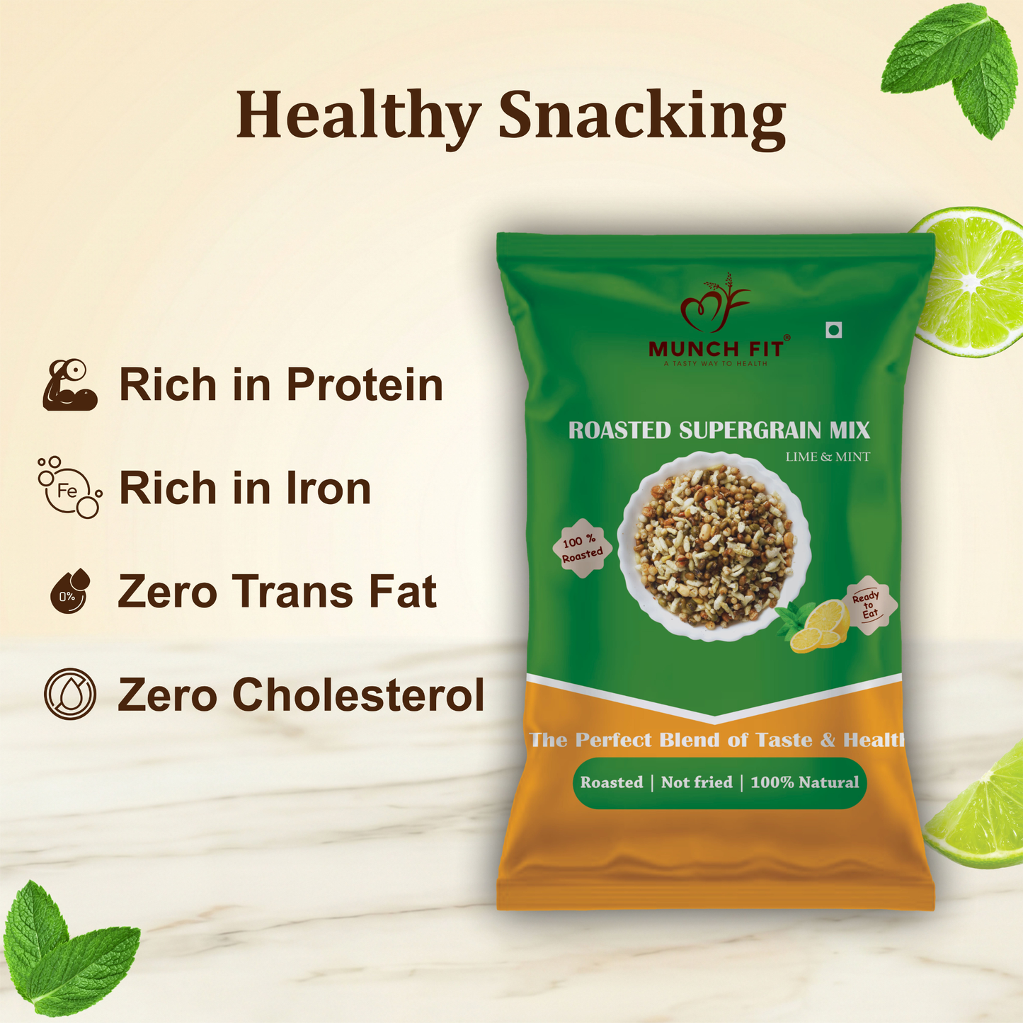 
                  
                    Munch Fit Tangy & Crispy Multigrain Minty Lime Roasted SuperSnack (Pack of 3) | Diabetic Friendly Healthy Snack | 6 Supergrains (Pearl Millet, Soyabean, Green Gram) | High Protein, Rich in Iron & Calcium | Roasted Not Fried | Zero Trans Fat | Vegan
                  
                