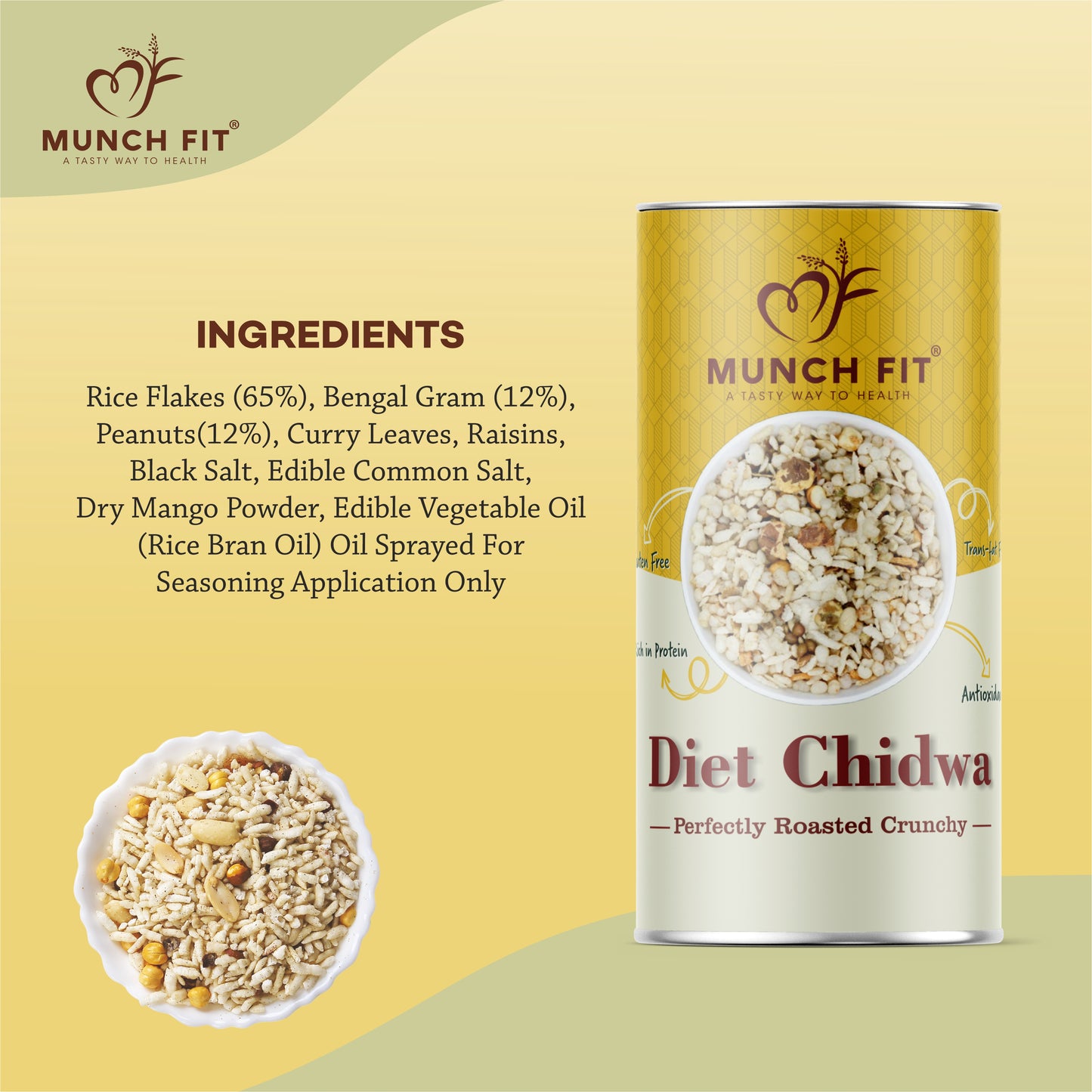 
                  
                    Magic Masala Can,Chilli Garlic Can,Tangy Tomato Can 3x30g each, Roasted Chana 1x75g, Salted Peanuts 1x75g ,Diet Chidwa 1x50g Pack
                  
                