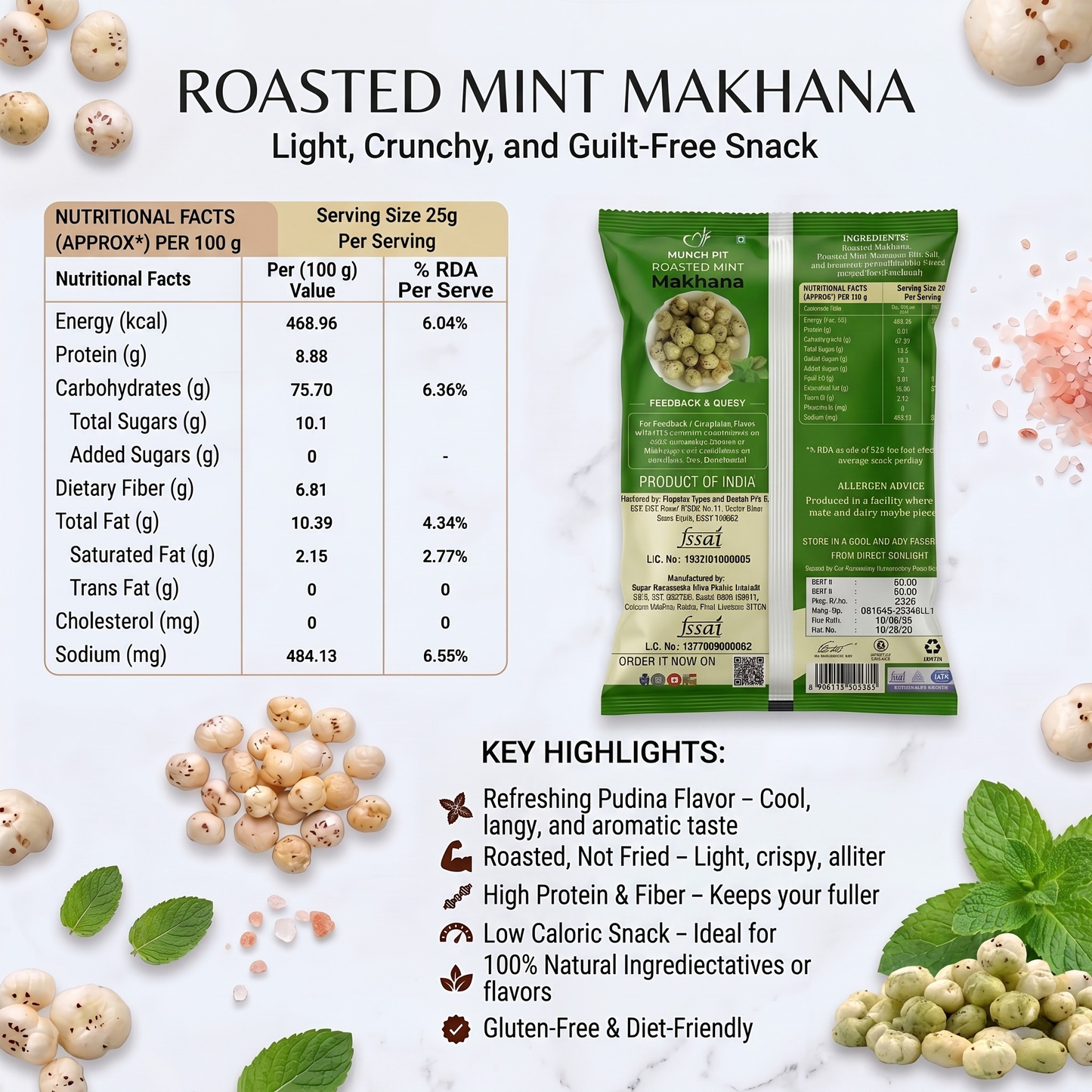 
                  
                    Munch Fit Assorted Makhana Combo Pack of 3 | Himalayan Pink Salt + Salt & Pepper + Pudina Flavors | Roasted Fox Nuts Healthy Snack | High Protein, High Fibre, Low Calorie | Gluten Free, No Preservatives | Diet & Weight Management Variety Pack
                  
                