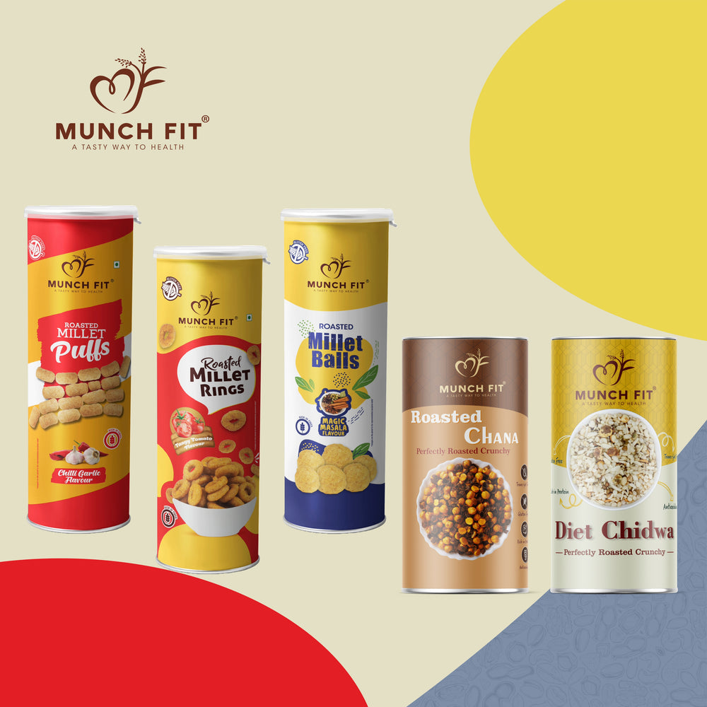 Magic Masala Can, Chilli Garlic Can, Tangy Tomato Can 1x30g each,Roasted Chana 1x75g,Diet Chidwa 1x50g Pack