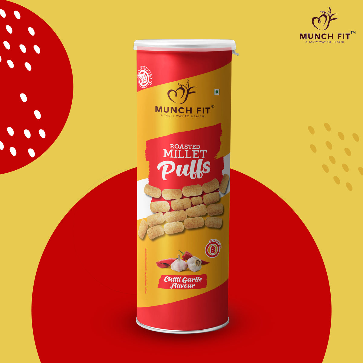MILLET PUFFS (CANISTER) CHILI GARLIC FLAVOUR (MULTIPACK) Munch Fit