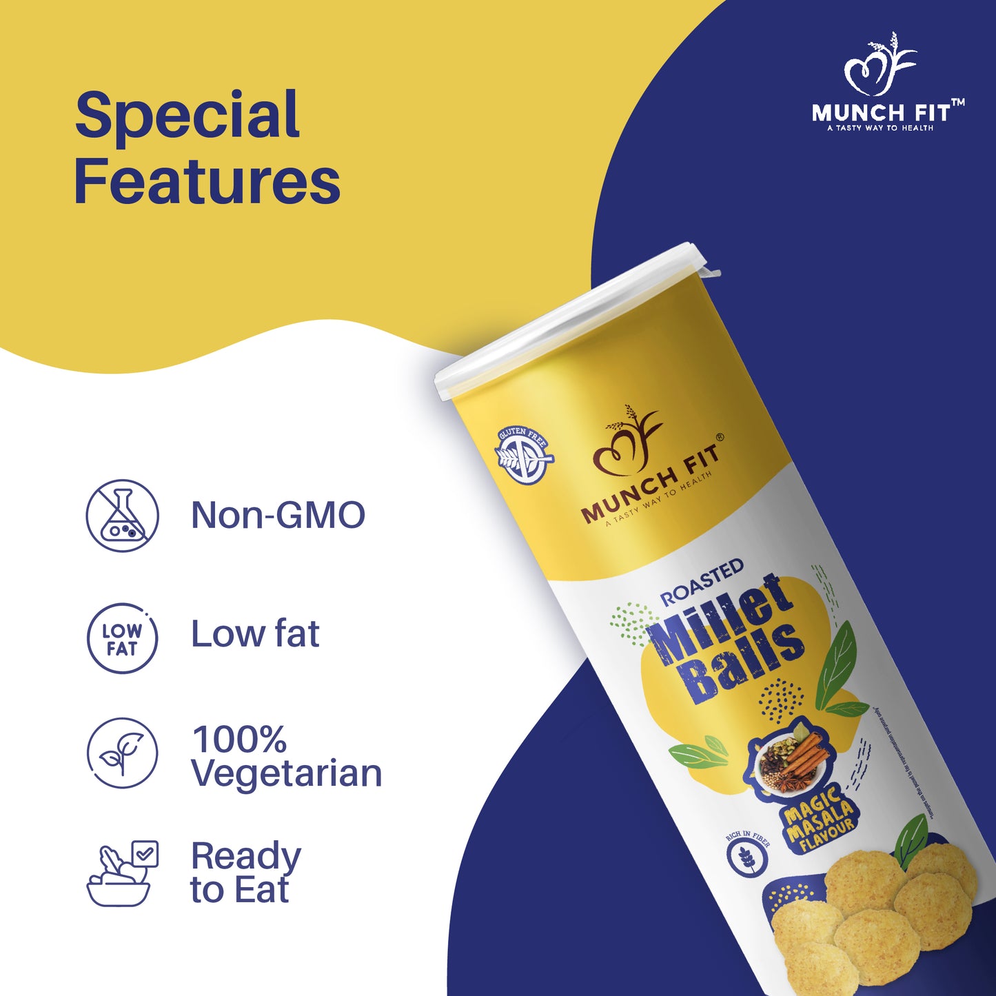 
                  
                    SNACK COMBO - Canister (Balls Magic Masala/Rings Tangy Tomato) Pack of 3x30g Each
                  
                