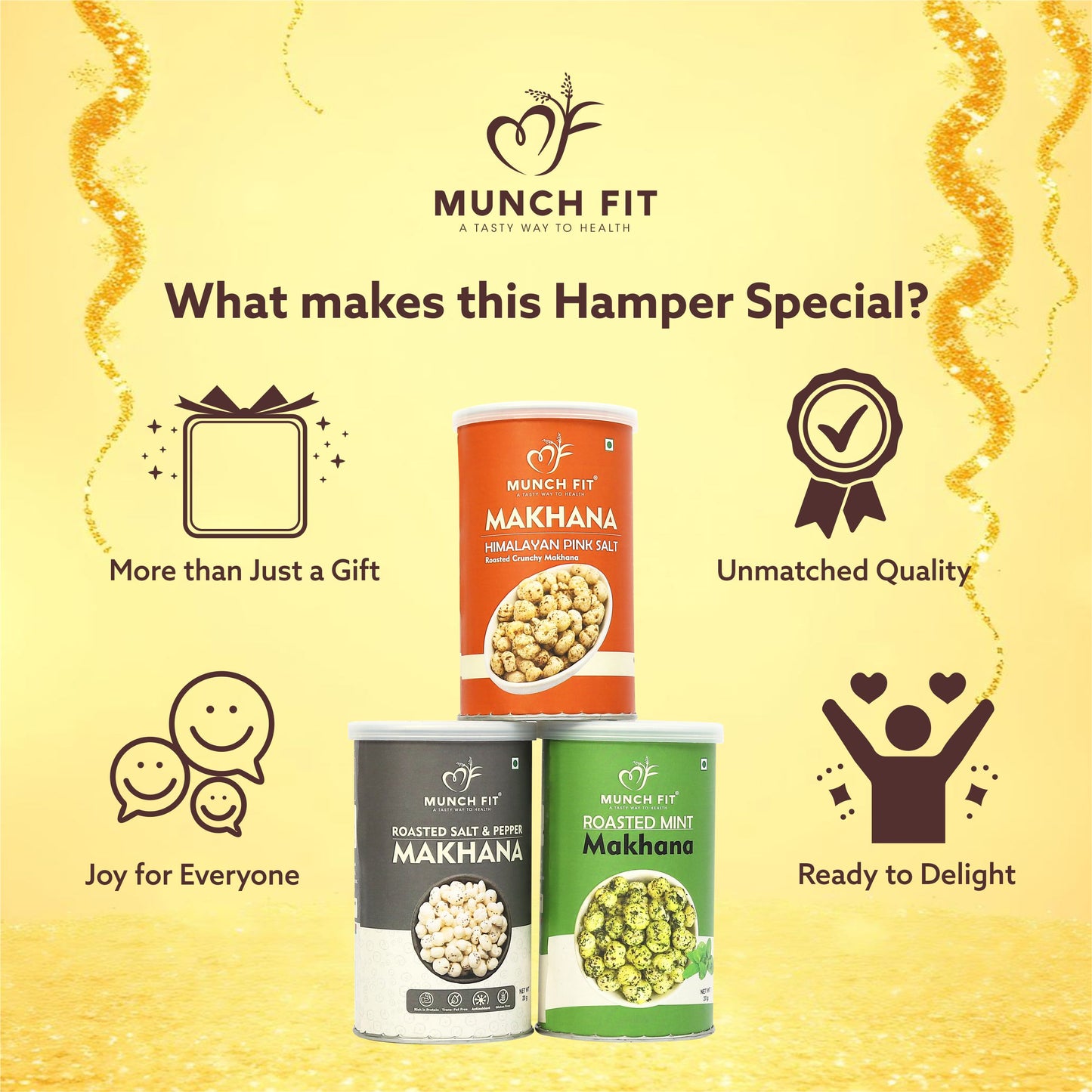 
                  
                    Munchfit Healthy Roasted Makhana Gift Hamper for Rakhi | Combo of 3 Healthy Roasted Makhana Snacks with Premium Rakhi & Tikka Pack for Brother | Healthy Raksha Bandhan Gift Box for Brother & Sister
                  
                