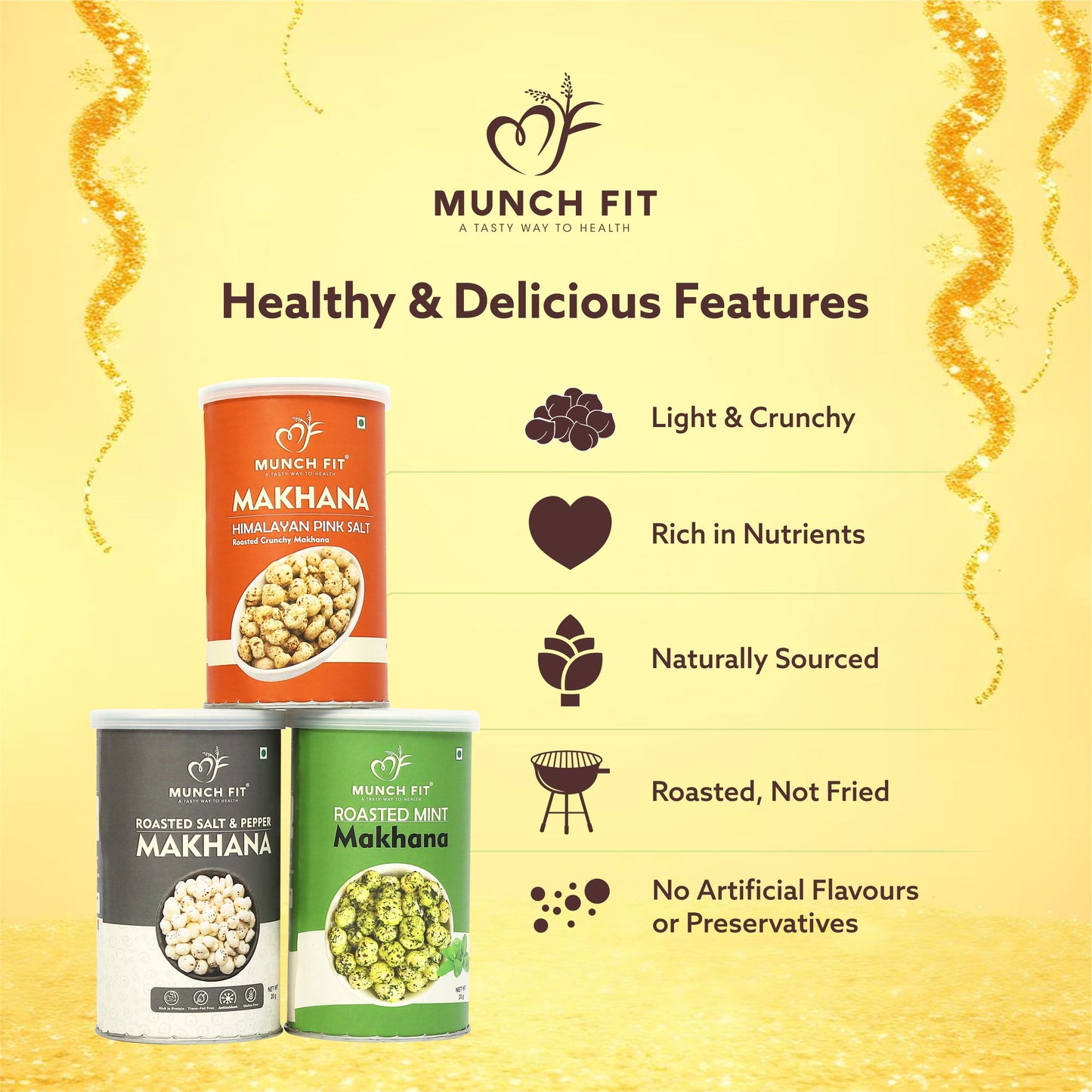 
                  
                    Munchfit Healthy Roasted Makhana Gift Hamper for Rakhi | Combo of 3 Healthy Roasted Makhana Snacks with Premium Rakhi & Tikka Pack for Brother | Healthy Raksha Bandhan Gift Box for Brother & Sister
                  
                