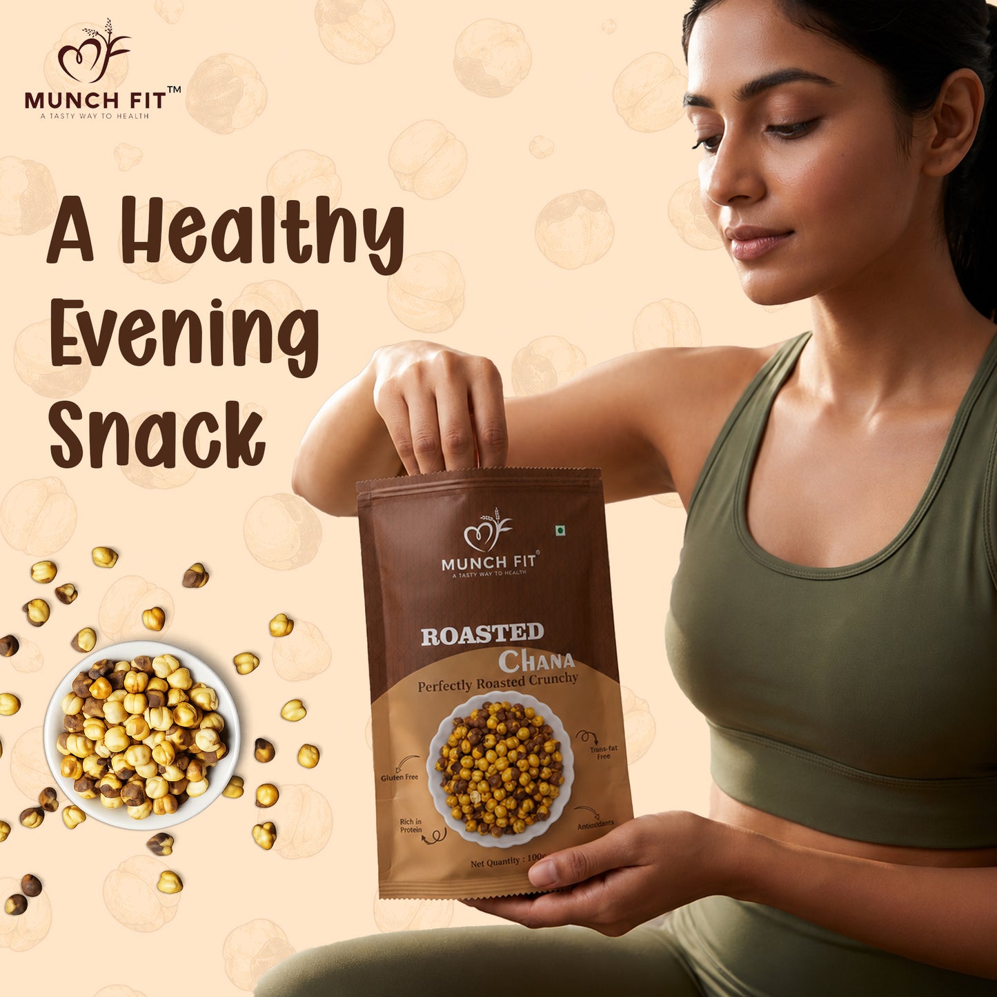 
                  
                    Munch Fit Roasted Chana 100g (Pack of 3) | 300g Total | Perfectly Roasted Crunchy Chickpeas | High Protein, Gluten Free, Trans Fat Free, Antioxidants Rich | Masala Spiced Healthy Namkeen Snack
                  
                