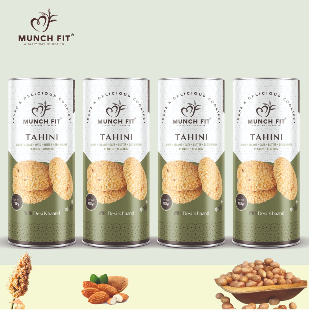 
                  
                    Munch Fit Jowar Sesame Oats Tahini Cookies | Healthy & Tasty Snack Item For Tea or Coffee | Rich in Protein & Fiber | Gluten Free | No Maida, No Added Sugar | Made with Desi Khaand | Pack of 2x125g
                  
                