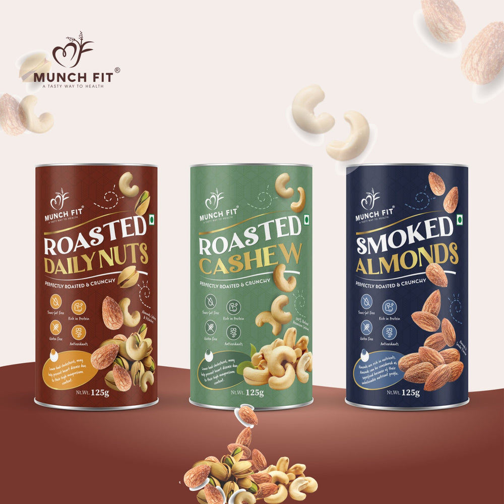 Healthy, Tasty & Crunchy Premium Dry Fruit Combo of 3 Varieties | Roasted Daily Nuts |Roasted Cashews |Smoked Almonds |  Nutritious & Delicious | High in Fiber | Gluten Free & Plant-Based Protein