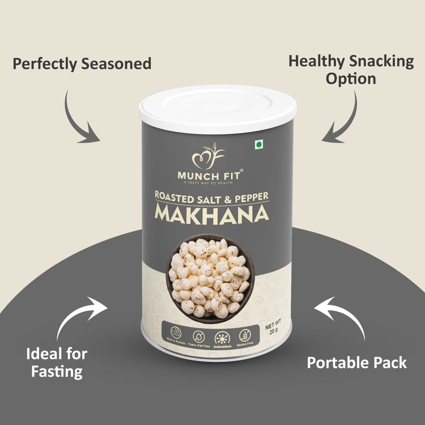 
                  
                    Munch Fit Healthy Salt & Pepper Makhana| Gluten-Free| Low-Calorie, Roasted Foxnuts Snacks Combo of 3x20g Pack
                  
                
