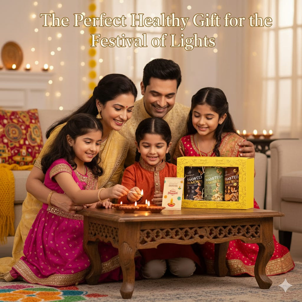 
                  
                    Munchfit Diwali Gift Box | Healthy Assorted Roasted Nuts of 3 Varieties | Smoked Almonds, Roasted Cashews & Roasted Daily Nuts | Tasty, Healthy & Crunchy  Nuts Diwali Hamper | Pack of 1x125g each
                  
                
