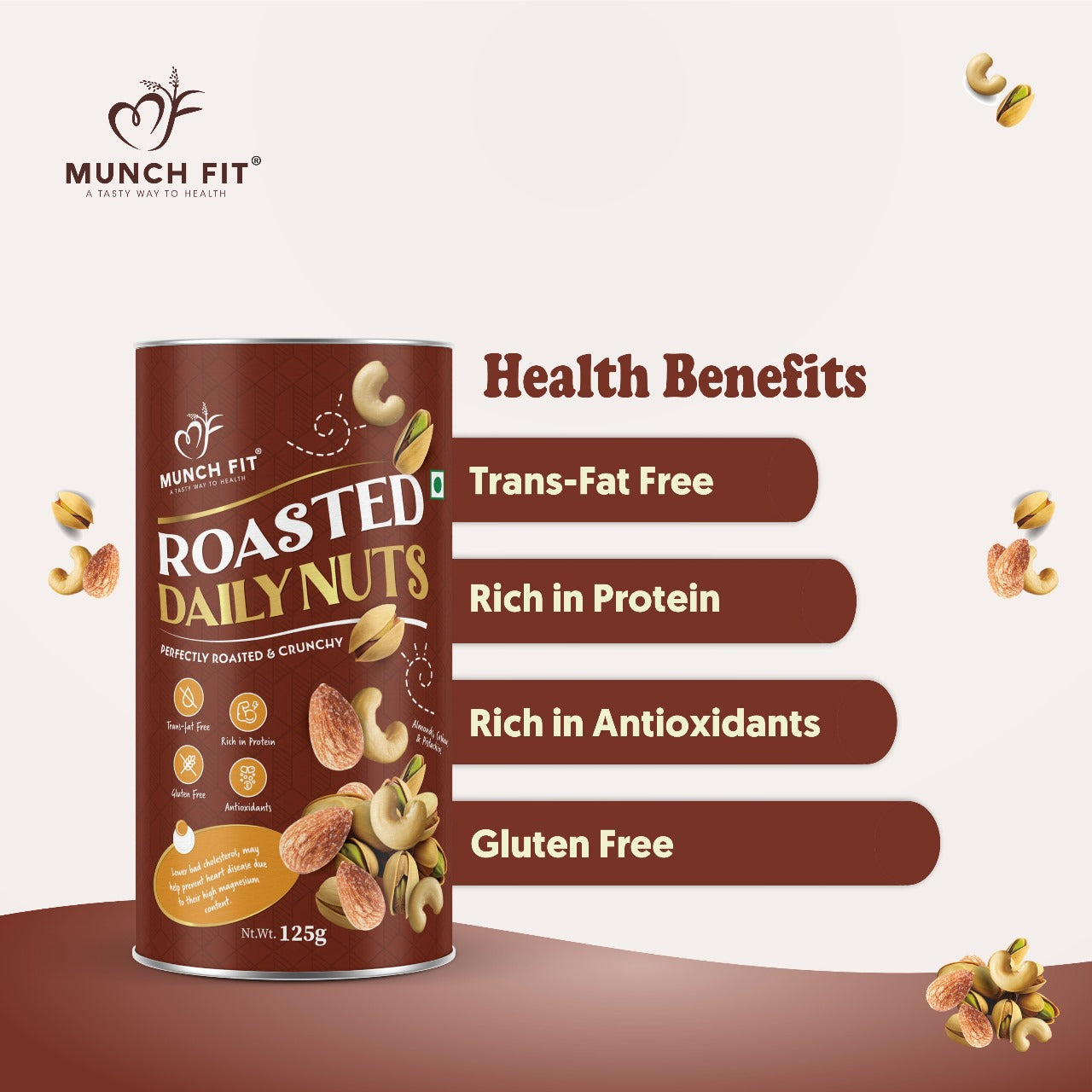 
                  
                    Munch Fit Premium Daily Nuts (125g) | Roasted Almonds, Cashews & Pistachios | High Protein, Gluten-Free Snack | Pack of 1
                  
                